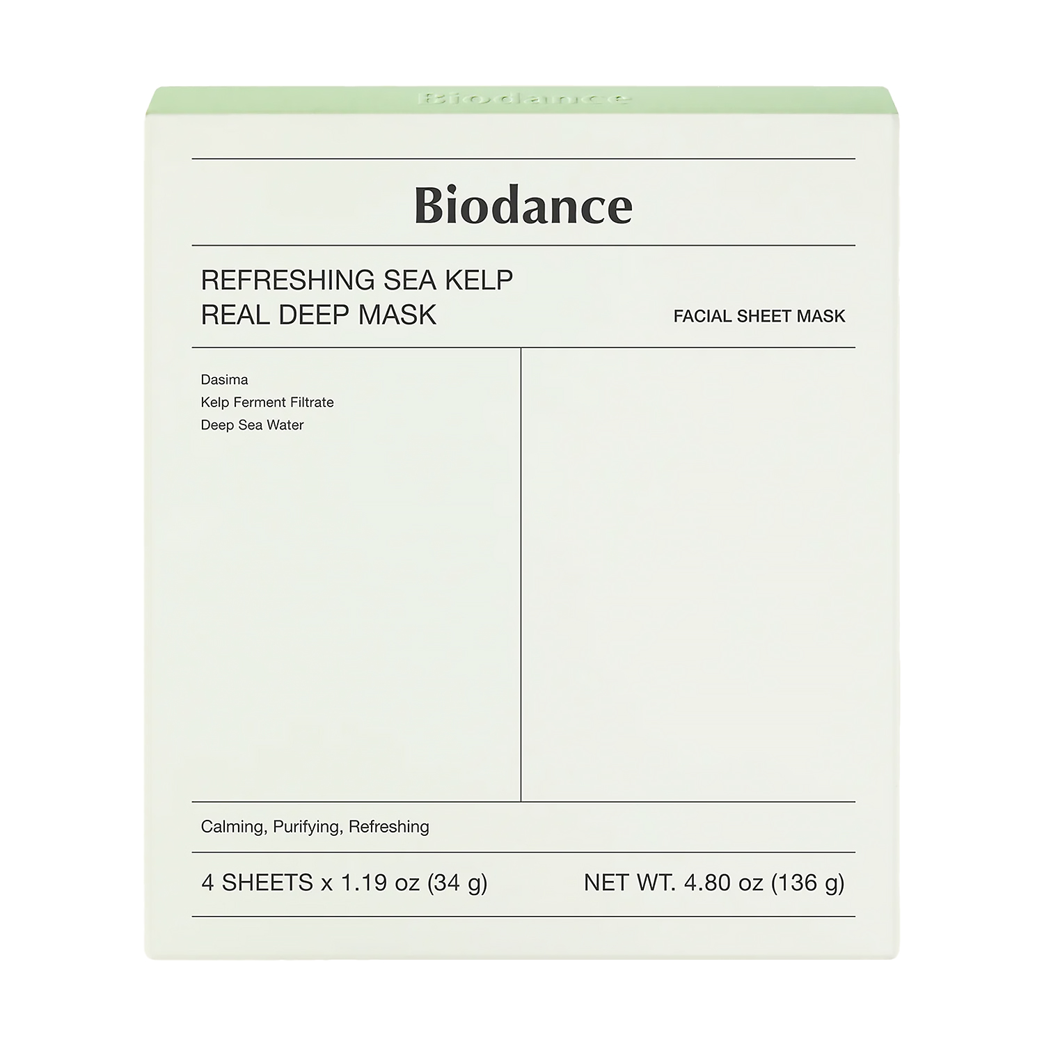 Гідрогелева освіжальна маска для обличчя Biodance Refreshing Sea Kelp Real Deep Mask з морськими водоростями, 4*34 г