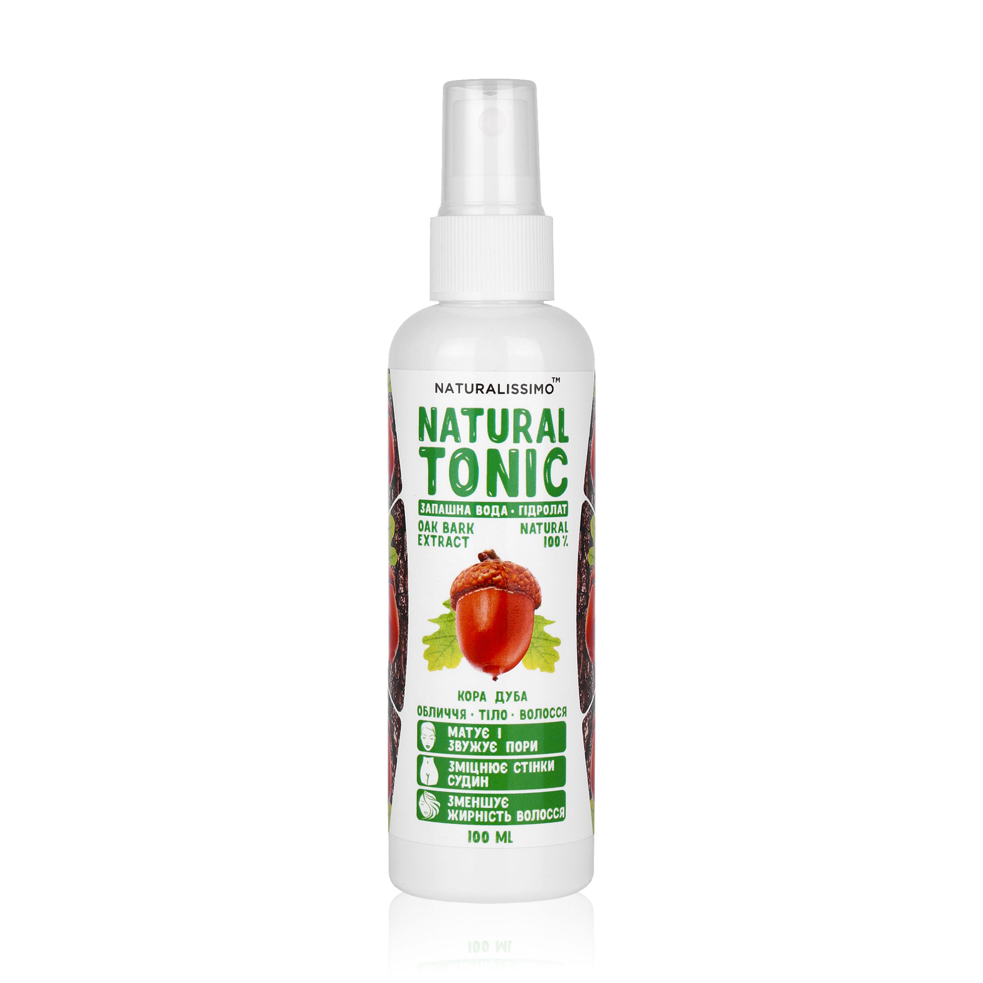 Гідролат кори дуба для обличчя, тіла та волосся Naturalissimo Natural Spray, 100 мл
