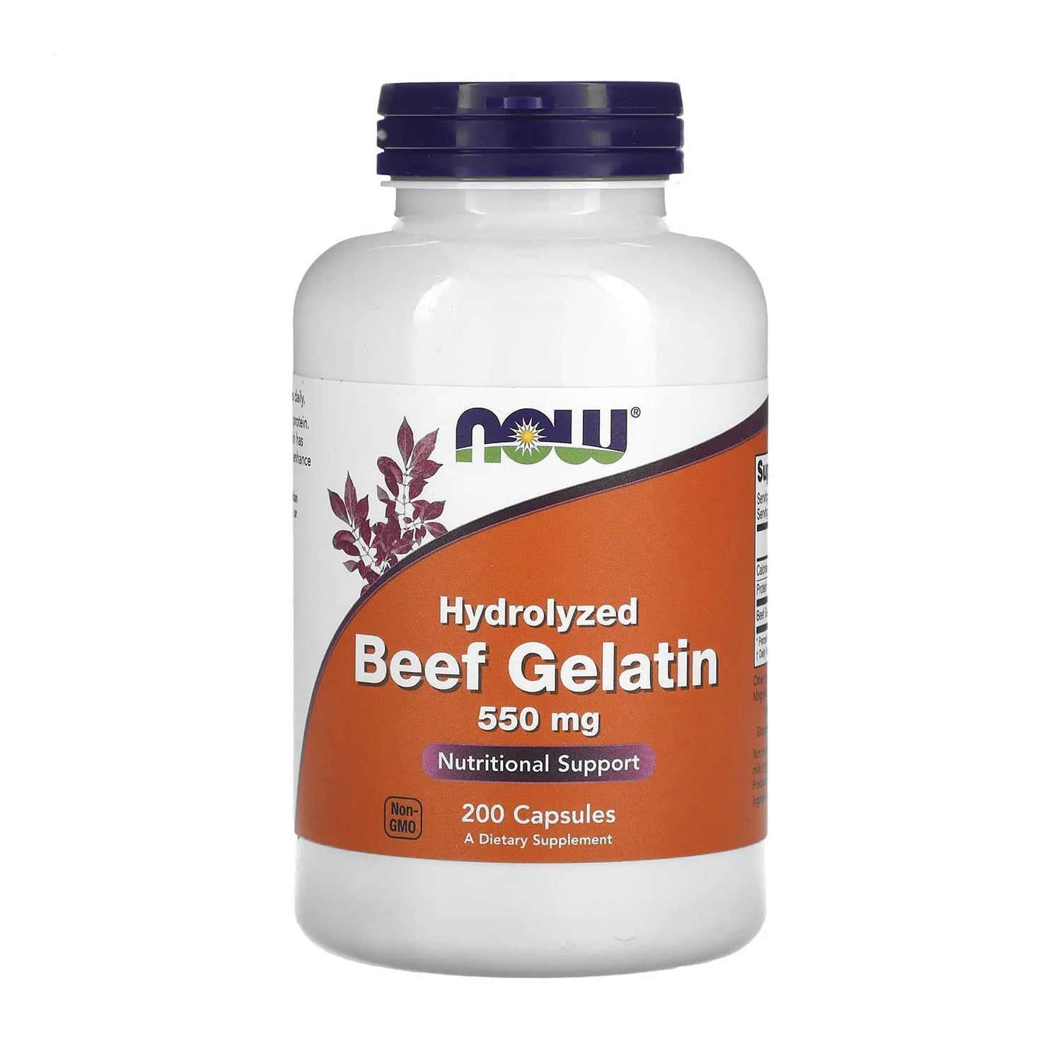 Гідролізат яловичого желатину NOW foods Hydrolyzed Beef Gelatin 550 мг, 200 капсул