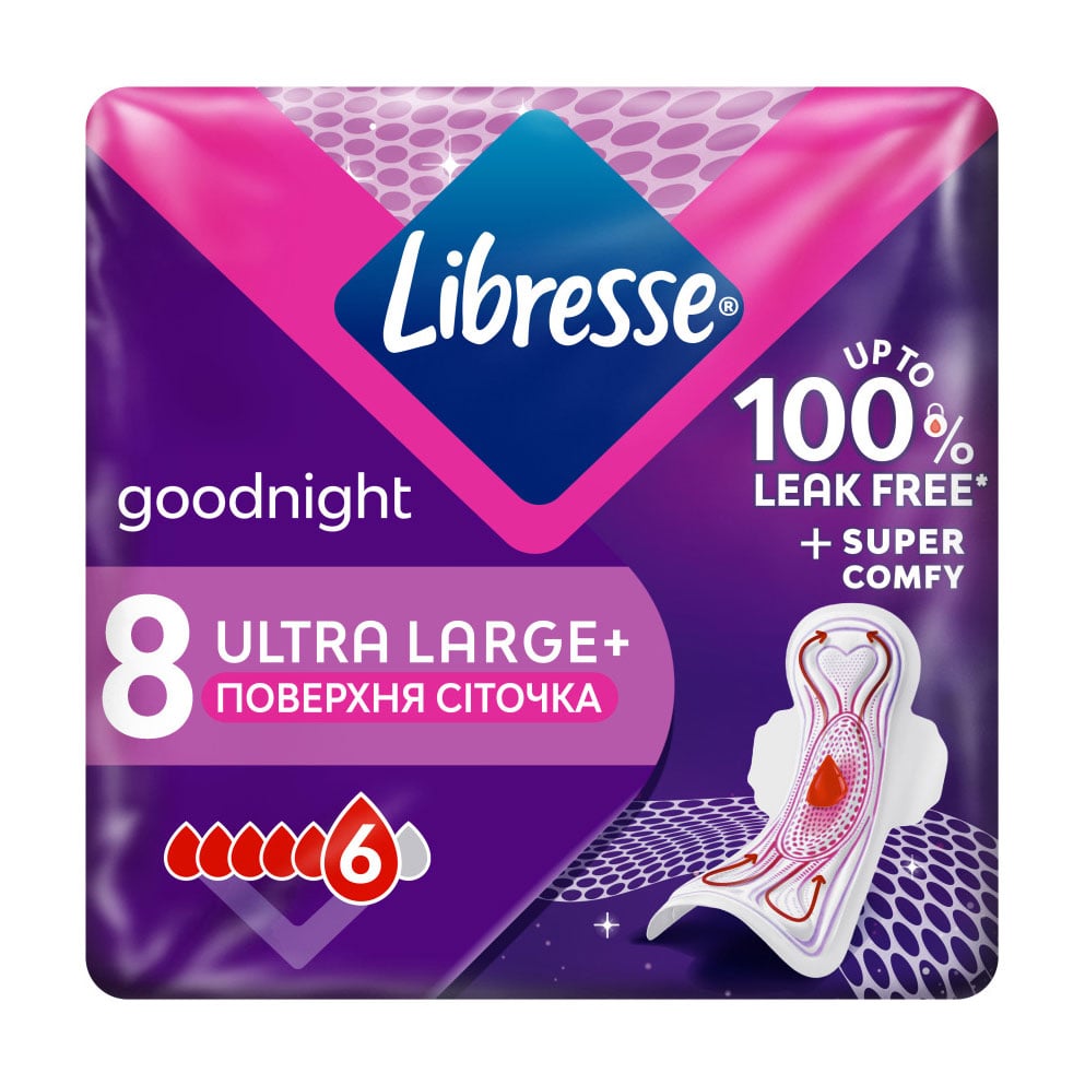 Гігієнічні прокладки Libresse Goodnight Ultra Large+ Поверхня сіточка, розмір 6, 8 шт