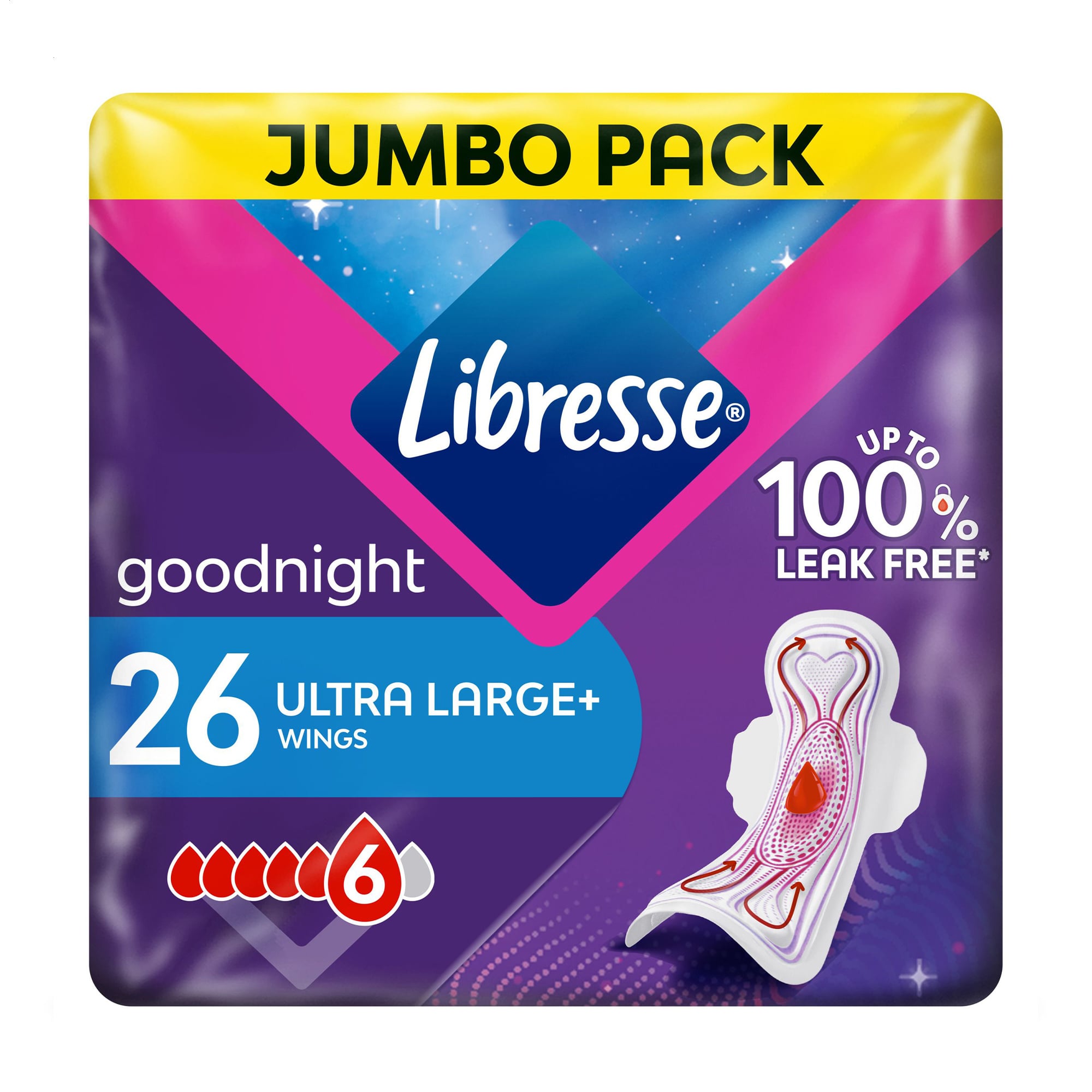 Гігієнічні прокладки Libresse Ultra Large+ Goodnight розмір 6, 26 шт