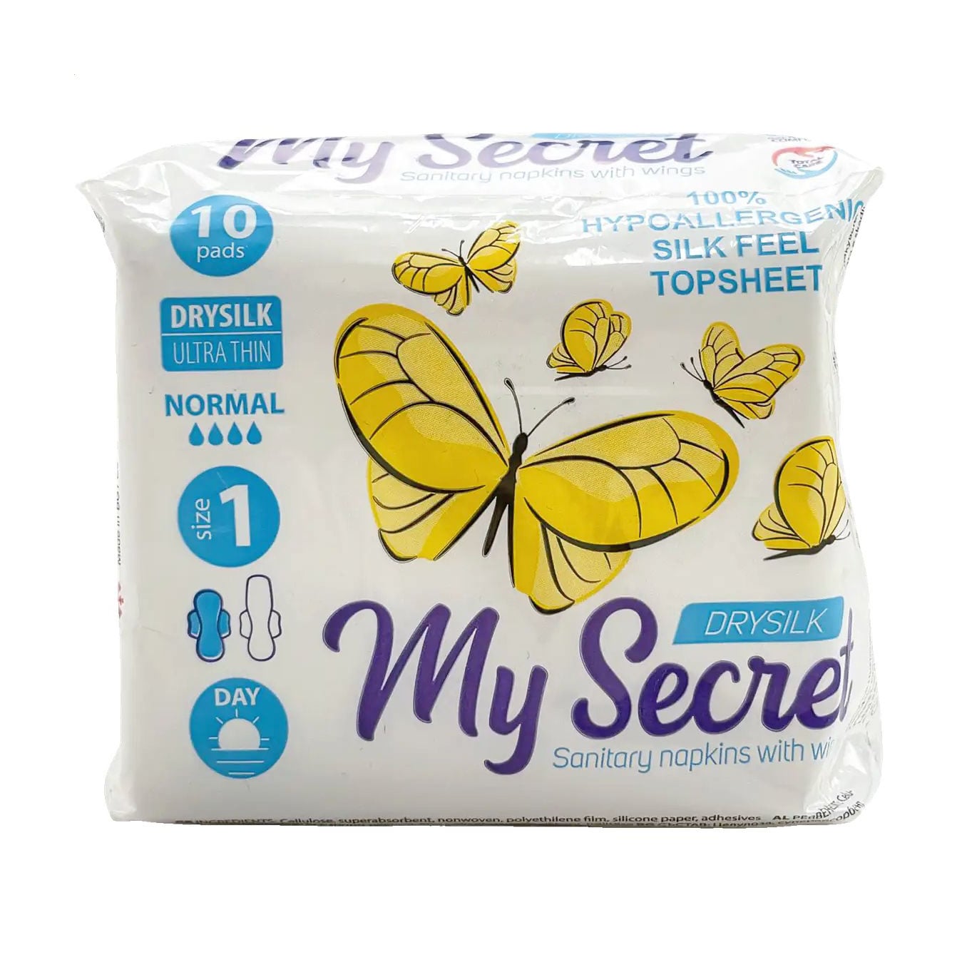 Гігієнічні прокладки My Secret Drysilk Normal Ultra Thin з крильцями, розмір 1, 10 шт