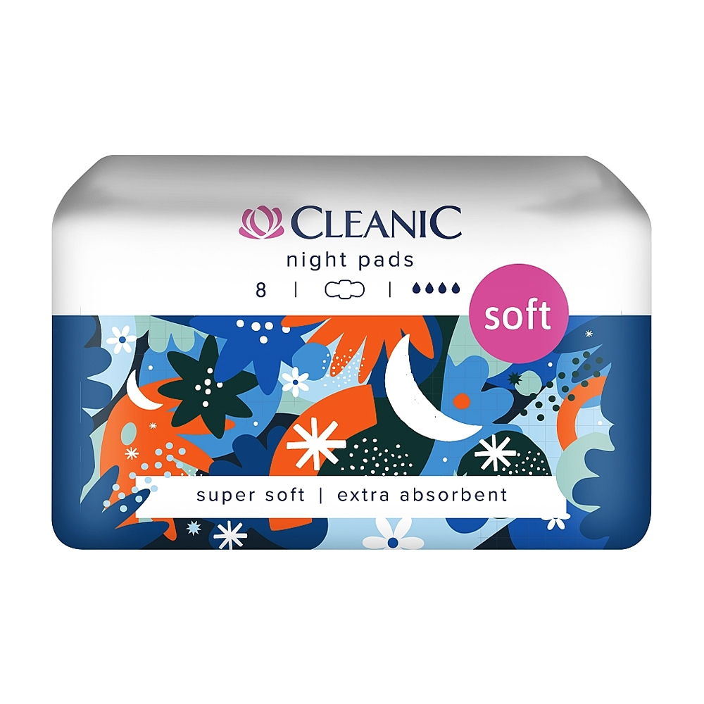 Гігієнічні прокладки нічні Cleanic Soft, 8 шт