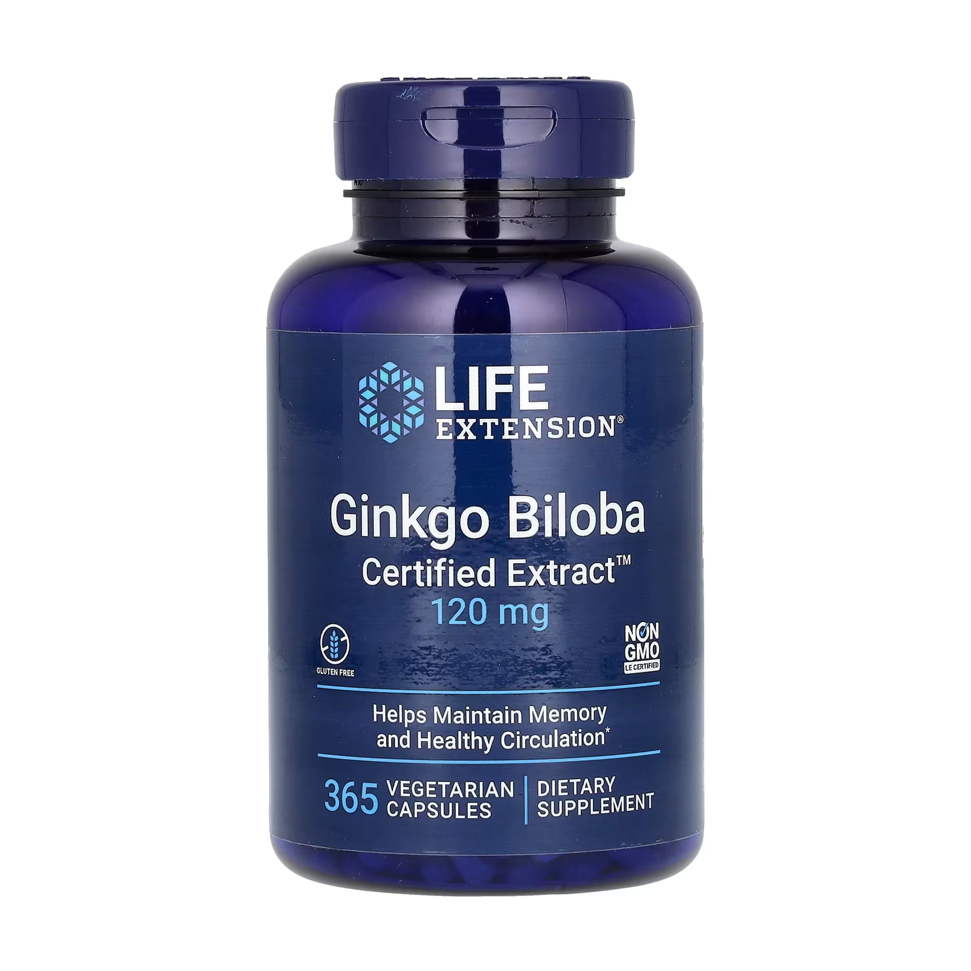 Гінкго білоба Life Extension Ginkgo Biloba Сертифікований екстракт, 120 мг, 365 вегетаріанських капсул