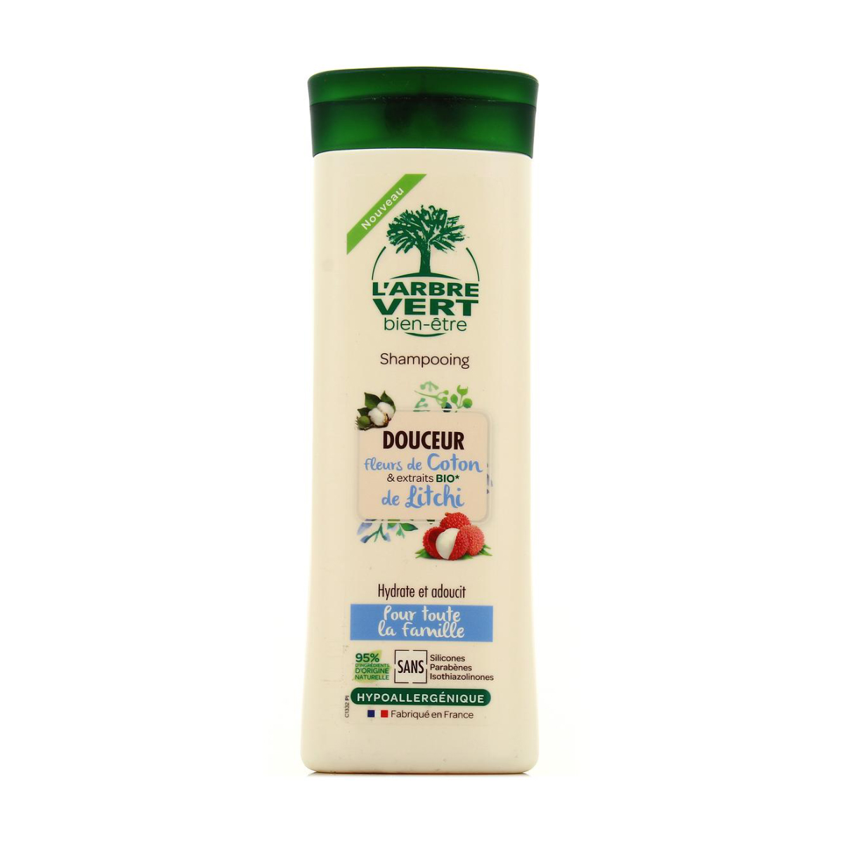 Гіпоалергенний шампунь для волосся L'Arbre Vert Gentle Shampoo Пом'якшувальний, з екстрактами лічі та квітів бавовни, 250 мл