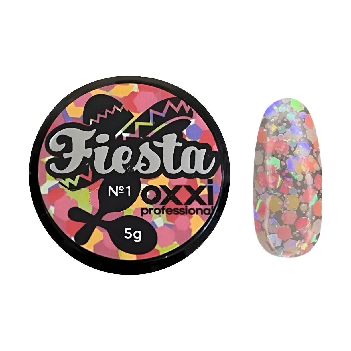 Глітерний гель для манікюру Oxxi Professional Fiesta Glitter Gel 01, 5 г