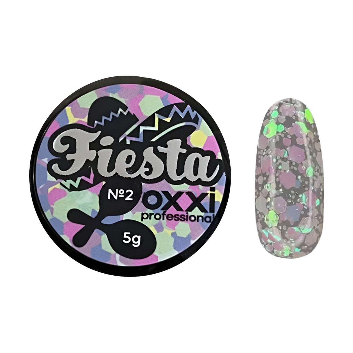 Глітерний гель для манікюру Oxxi Professional Fiesta Glitter Gel 02, 5 г