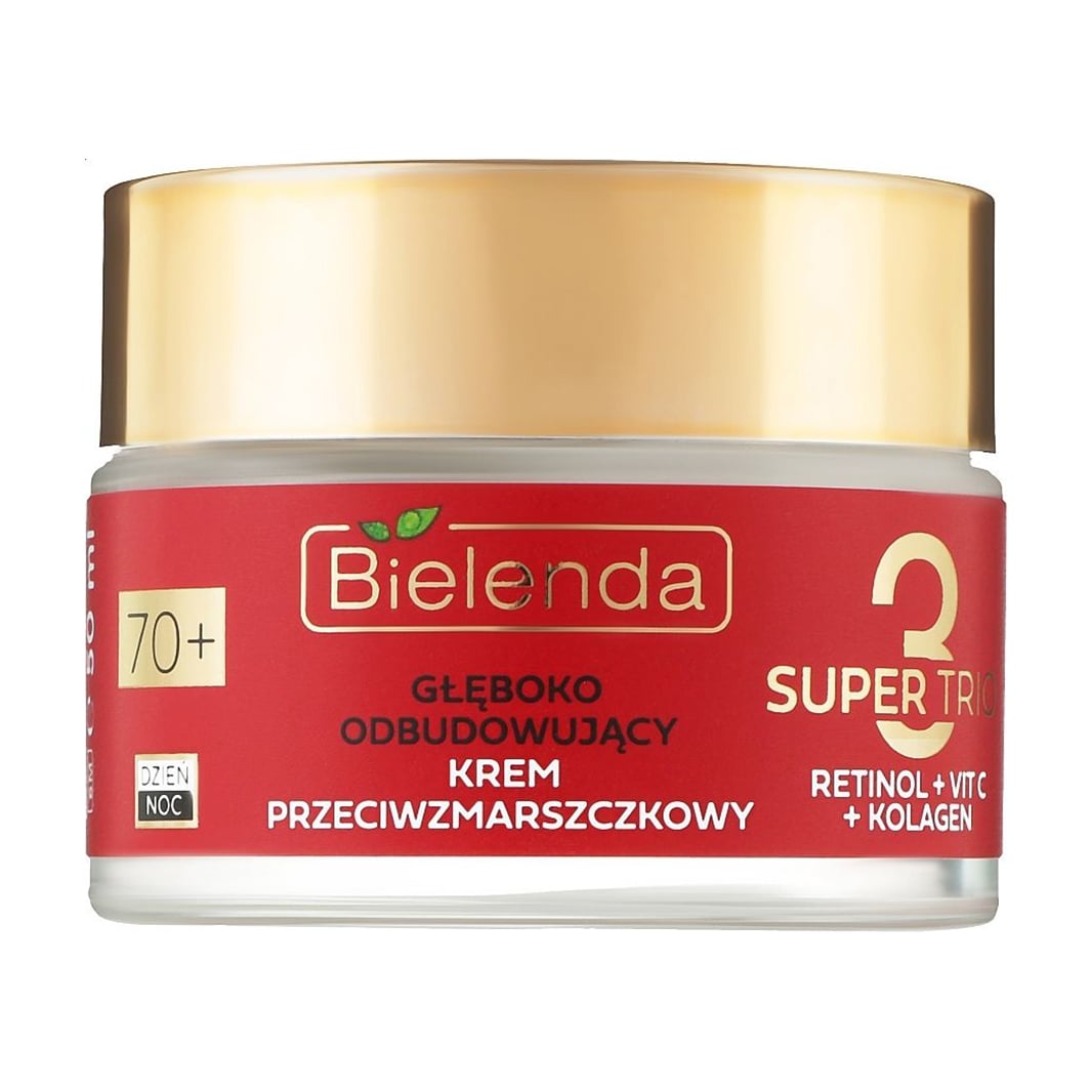 Глибоко відновлювальний крем для обличчя Bielenda Super Trio Retinol + Vit C + Kolagen 70+ проти зморщок, 50 мл