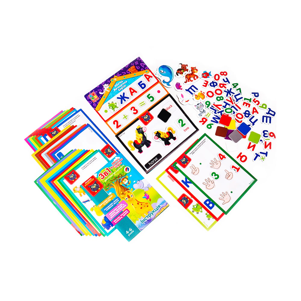Гра з магнітною дошкою Vladi Toys 3в1 Абетка, Математика, English, українською мовою, від 4 років  (VT5412-04)