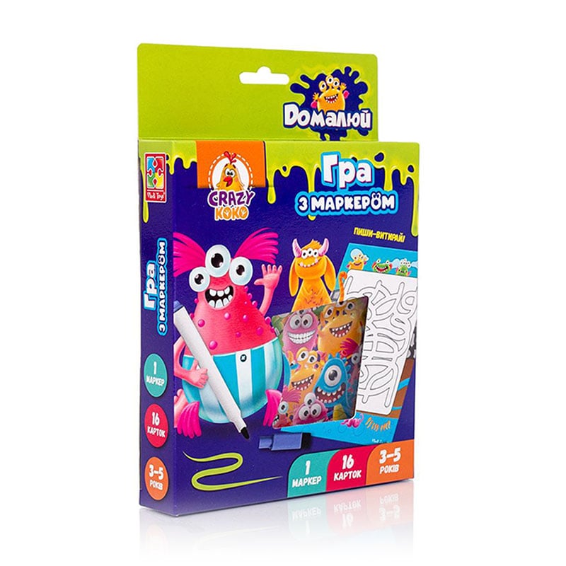 Гра з маркером Vladi Toys Пиши та витирай Монстрики, українською мовою, від 3 років, 17 деталей (VT5010-18)
