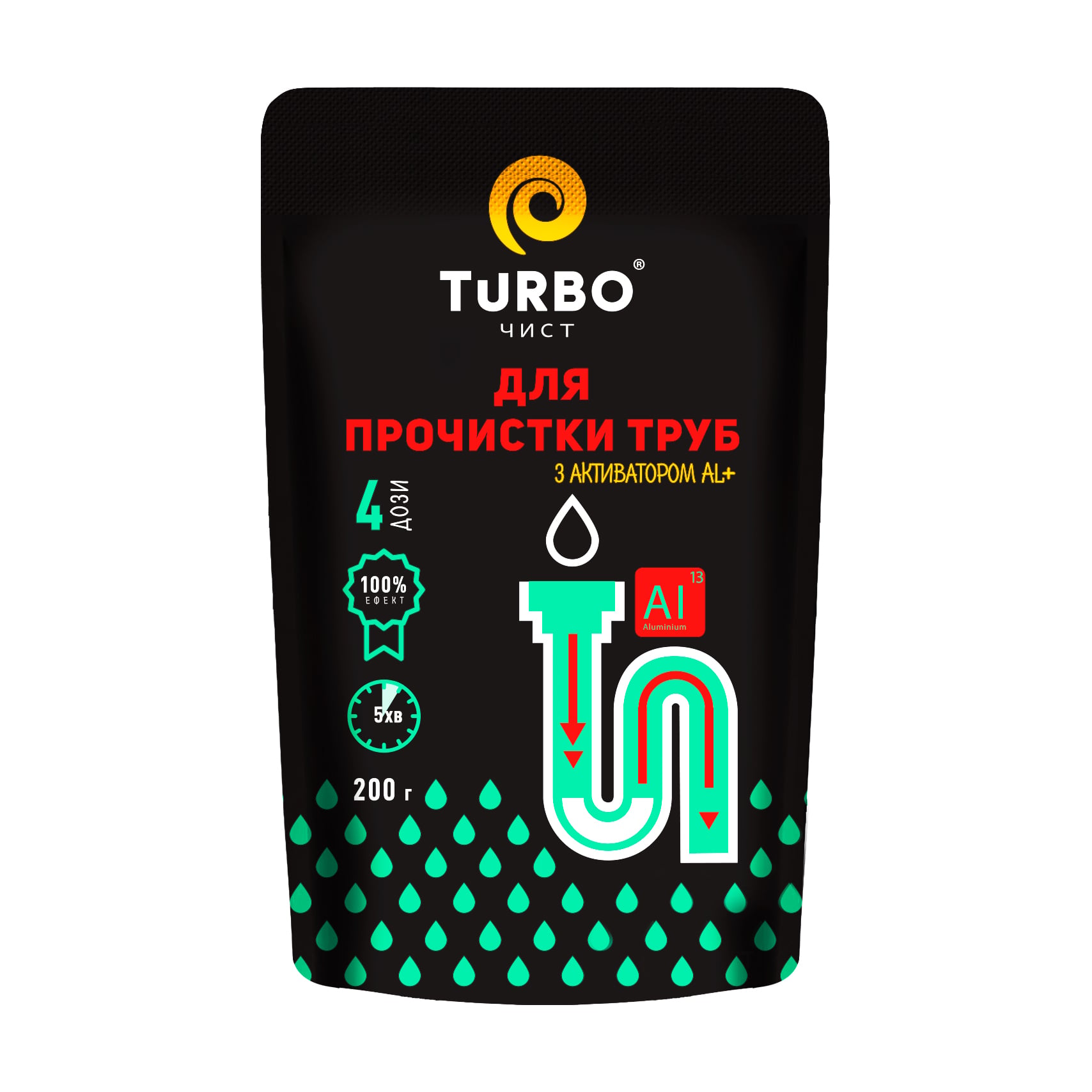 Гранули TURBOчист для прочистки каналізаційних труб з алюмінієвим активатором, 200 г