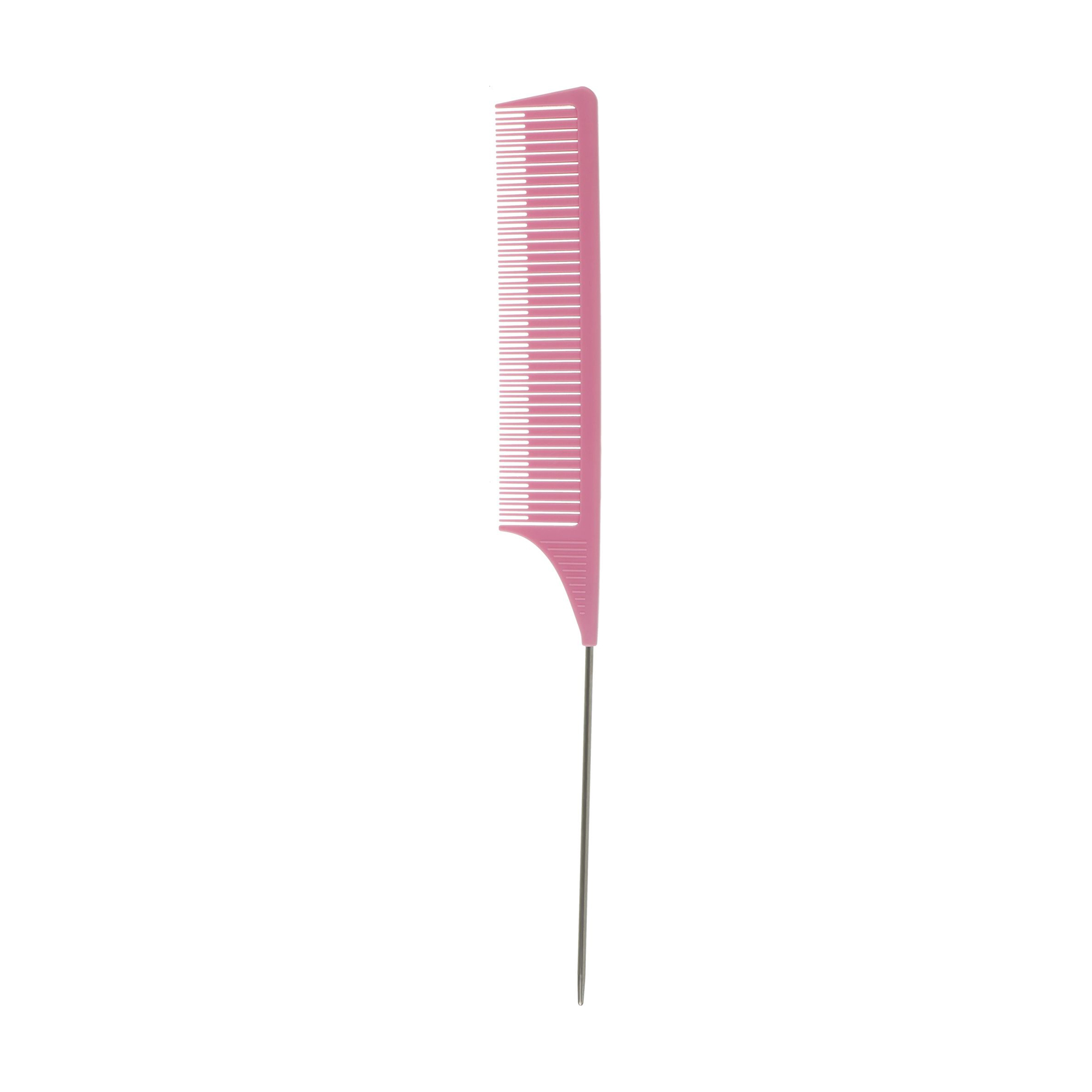 Гребінець для мелірування волосся Cosmo Shop рожевий, з металевим стіком, 26*3 см, 1 шт (CS296R)
