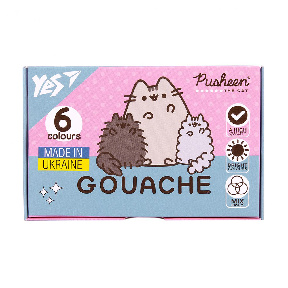 Гуаш для малювання YES Pusheen, 6 кольорів, 6*20 мл (230400)