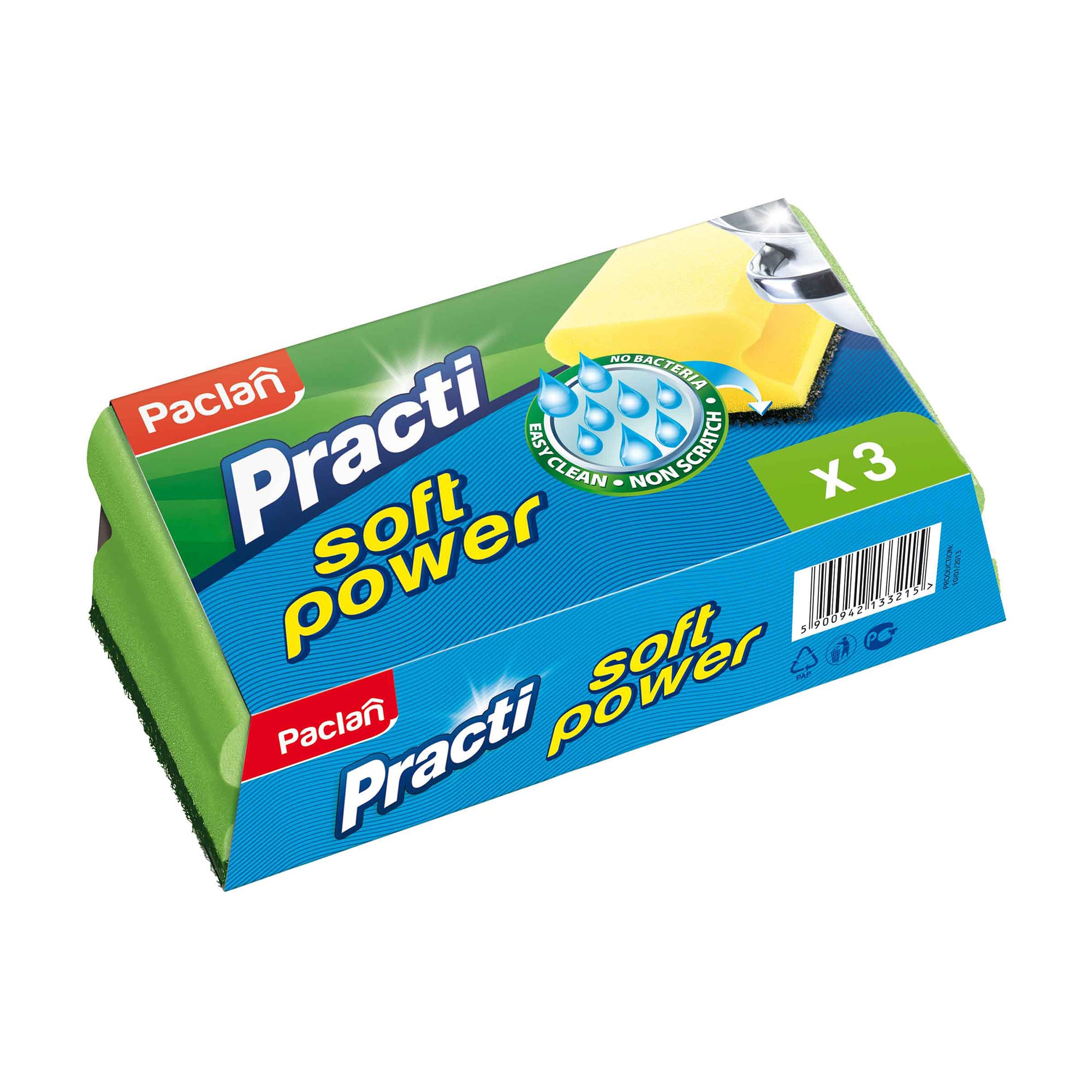 Губки кухонні Paclan Practi Soft Power, 3 шт