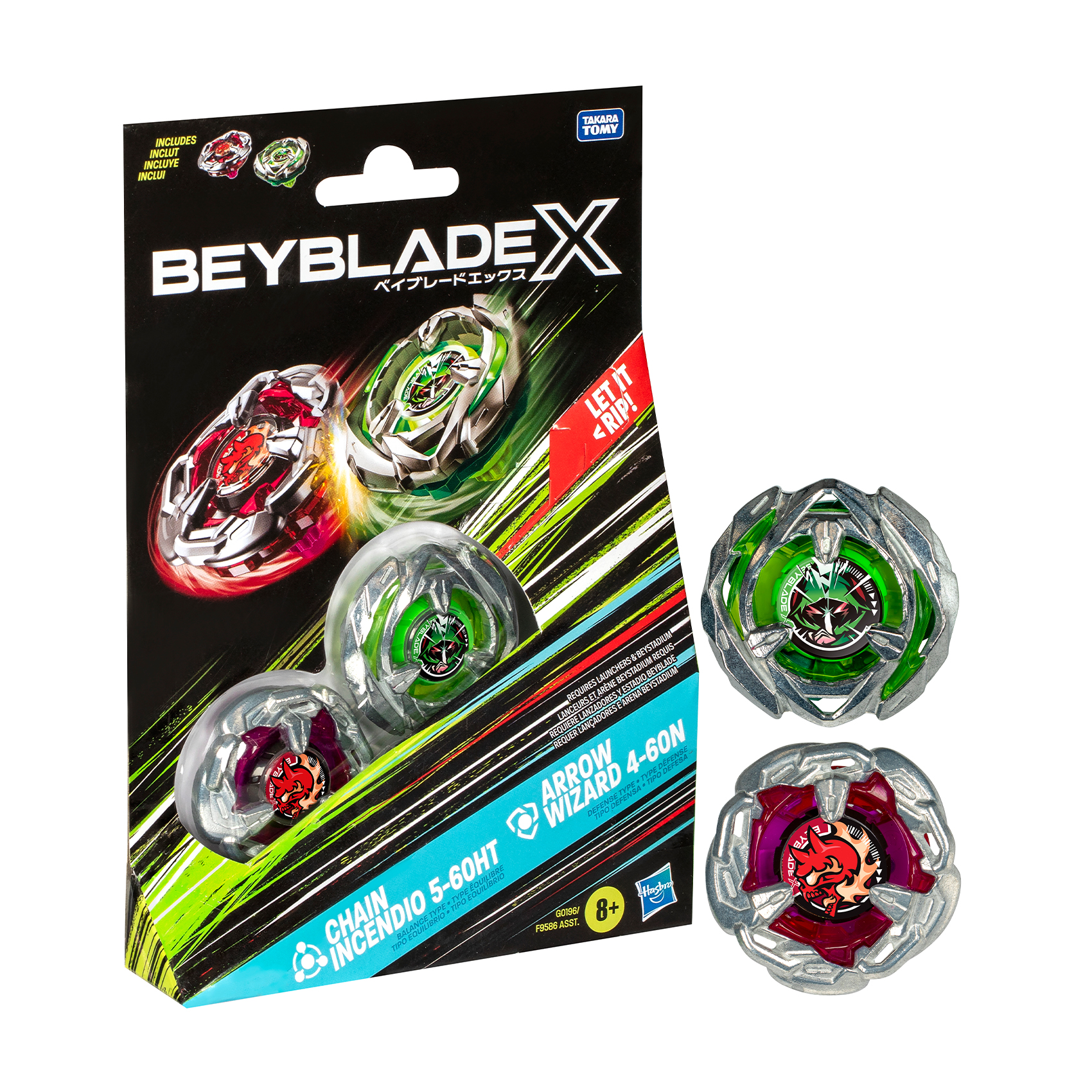 Ігровий набір Beyblade X Дзиґи Chain Incendio та Arrow Wizard від 8 років, 20*3.2*14 см, 2 шт (F9586/G0196)