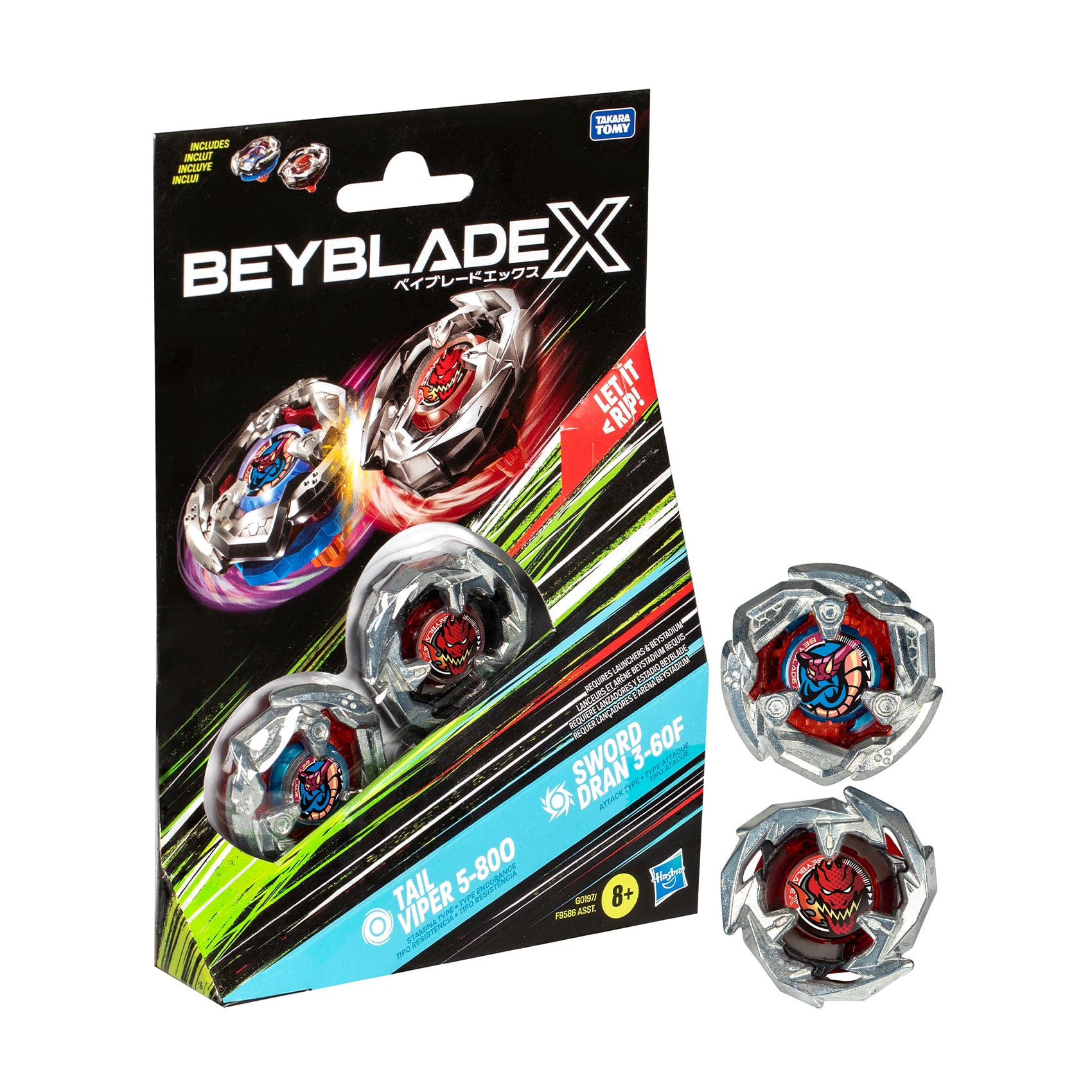 Ігровий набір Beyblade X Дзиґи Tail Viper та Sword Dran від 8 років, 20*3.2*14 см, 2 шт (F9586/G0197)