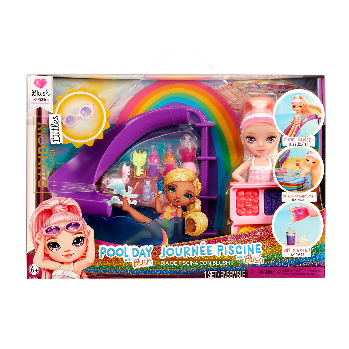 Ігровий набір з лялькою Rainbow High серії Littles Райдужне свято в басейні, від 6 років, 12.8*29.4*20.5 см, 16 елементів (522249)