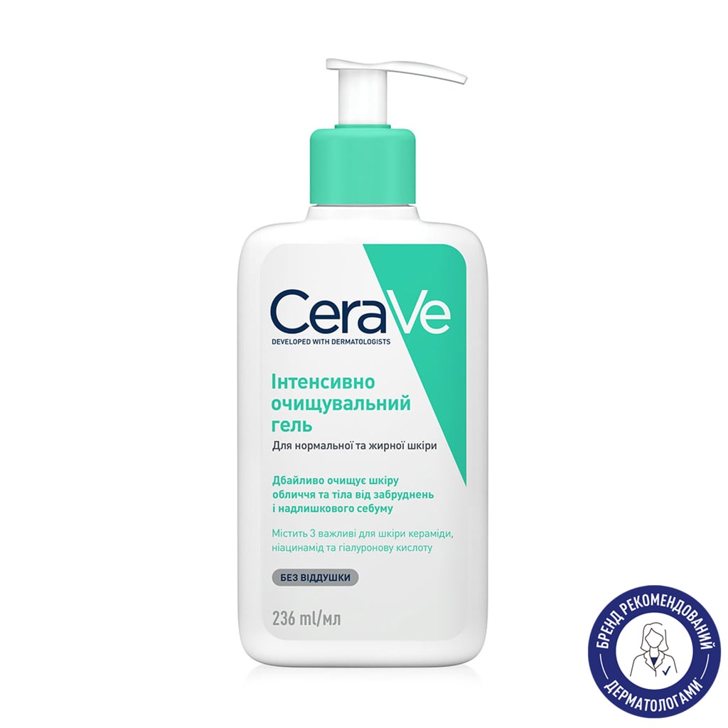 Інтенсивно очищувальний гель для обличчя та тіла CeraVe Foaming Facial Cleanser для нормальної та жирної шкіри, 236 мл