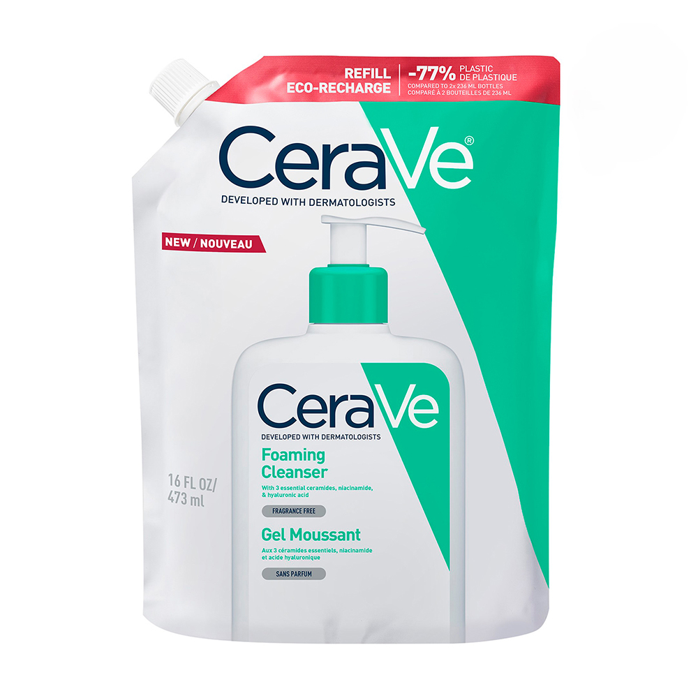 Інтенсивно очищувальний гель для обличчя та тіла CeraVe Foaming Facial Cleanser Refill для нормальної та жирної шкіри, 473 мл (дой-пак)