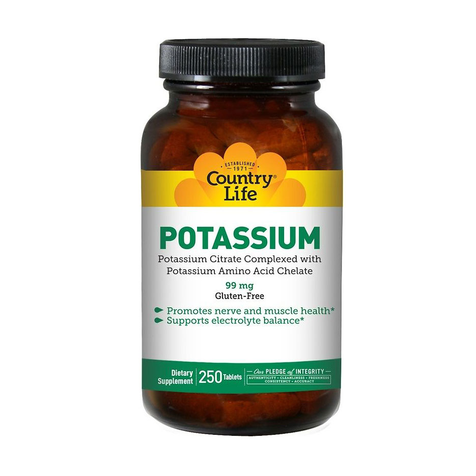 Калій Country Life Potassium, 99 мг, 250 таблеток