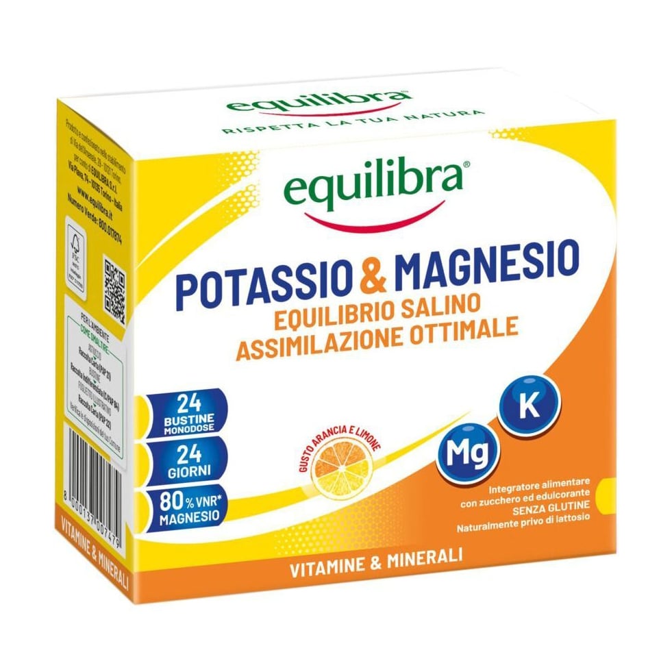 Калій та магній equilibra Potassio &amp; Magnesio, зі смаком апельсина та лимона, 24 саше