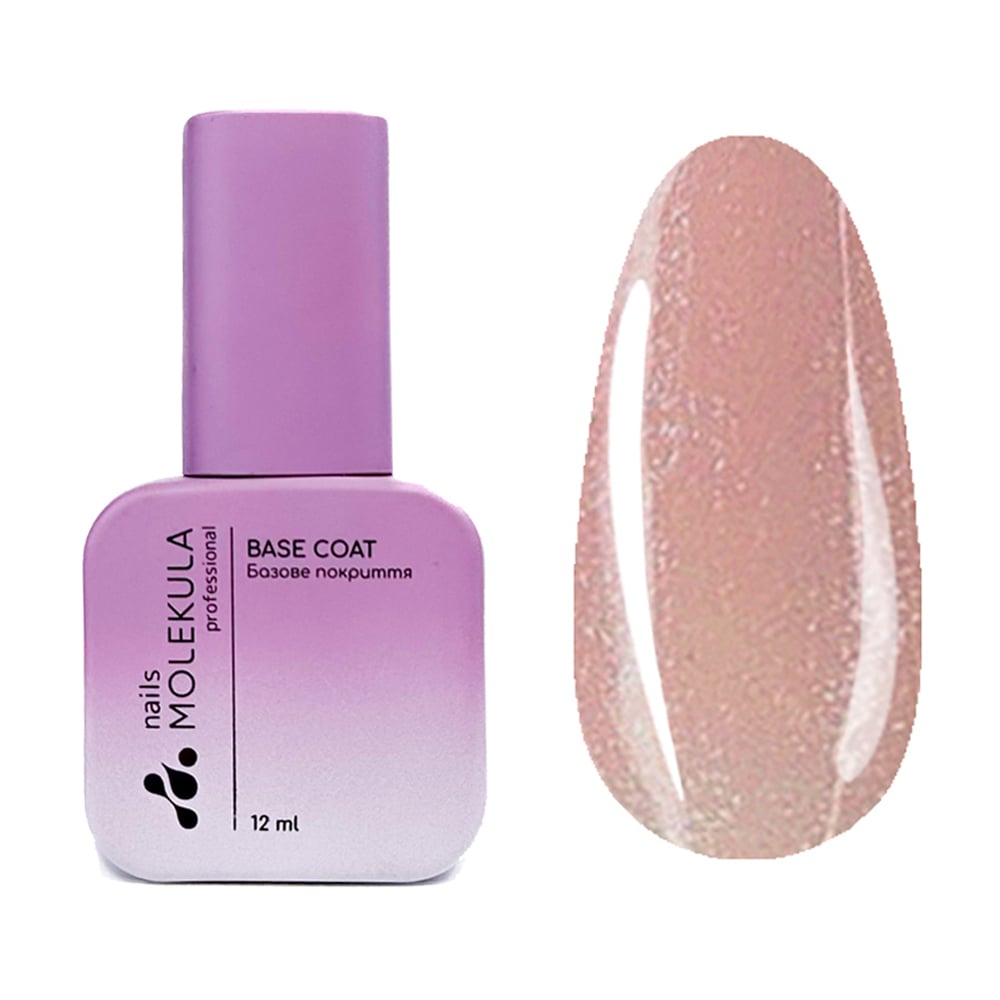 Камуфлювальна база для гель-лаку Nails Molekula Professional Base Coat з шиммером, Beige Lotus, 12 мл