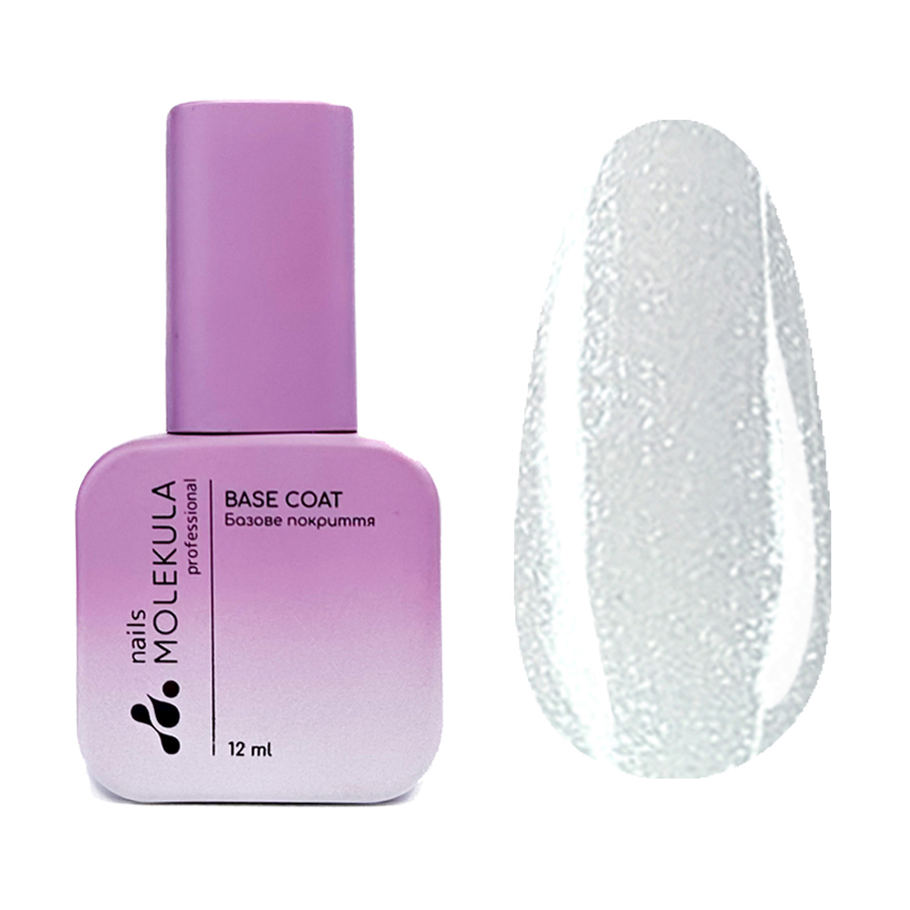 Камуфлювальна база для гель-лаку Nails Molekula Professional Base Coat з шиммером, Silky Milk, 12 мл