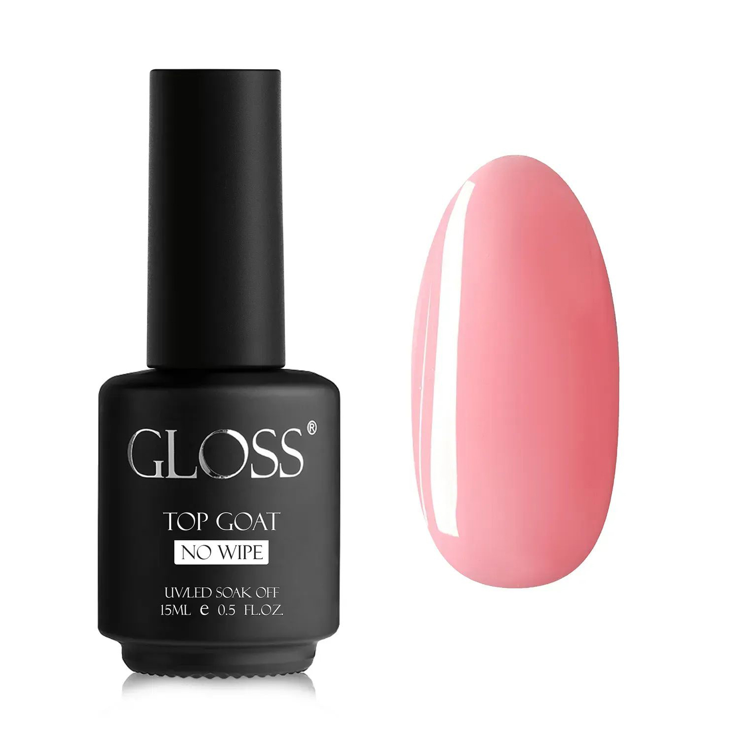 Камуфлювальний топ для гель-лаку Gloss Top Coat No Wipe без липкого шару, Pink, 15 мл