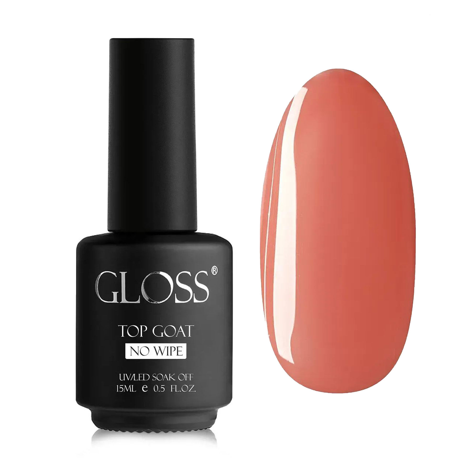 Камуфлювальний топ для гель-лаку Gloss Top Coat No Wipe без липкого шару, Natural, 15 мл