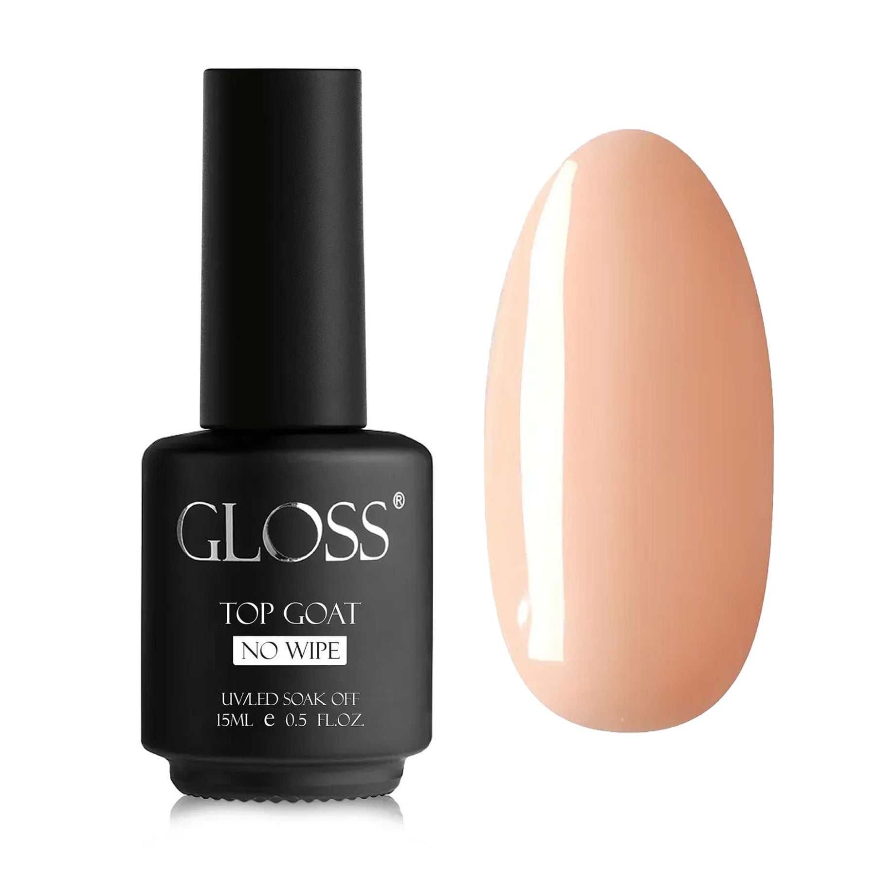 Камуфлювальний топ для гель-лаку Gloss Top Coat No Wipe без липкого шару, Cream, 15 мл