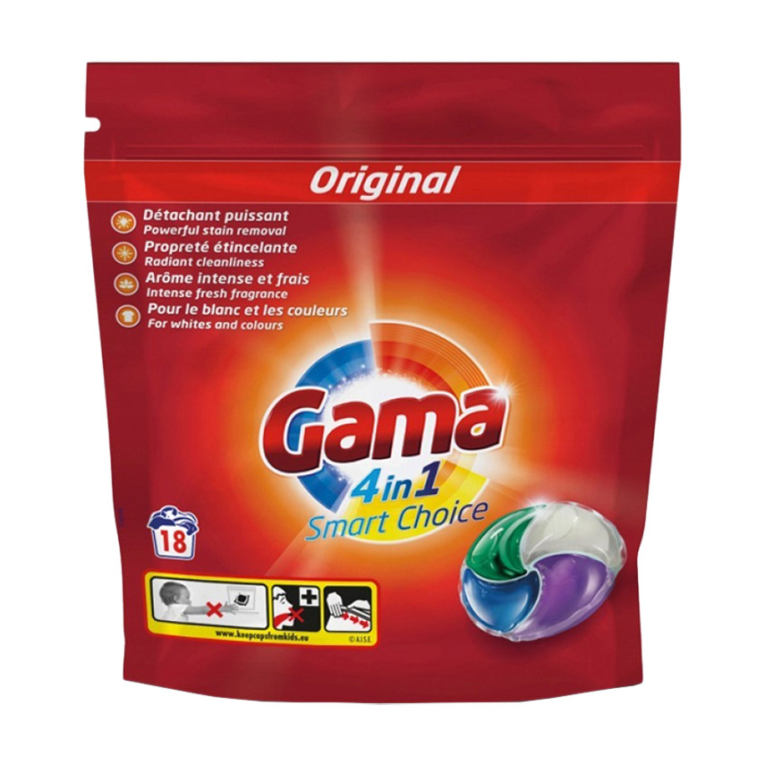 Капсули для прання Gama 4 в 1 Univarsal, 18 циклів прання, 18 шт