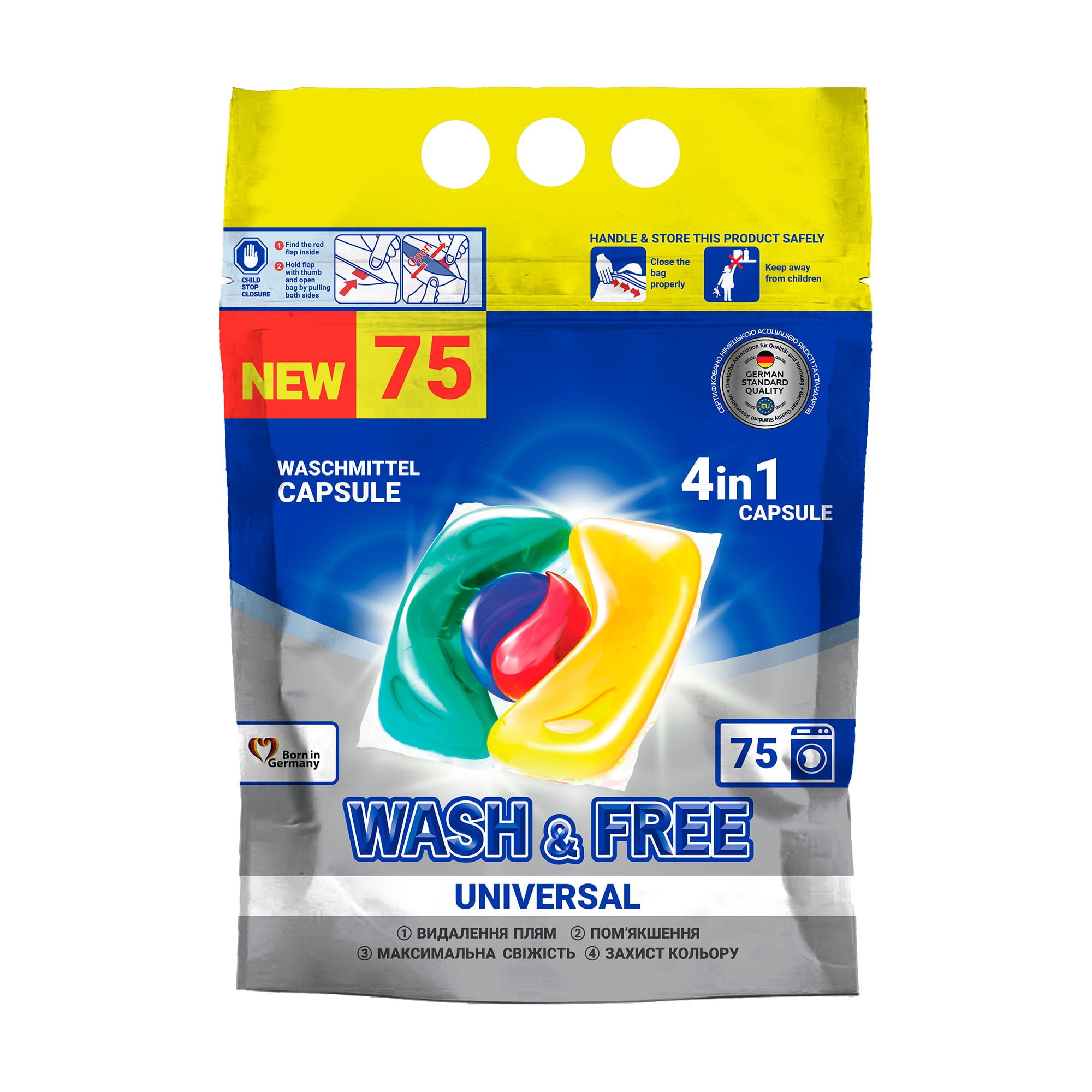 Капсули для прання Wash &amp; Free Universal 4in1 Capsule 75 циклів прання, 75 шт