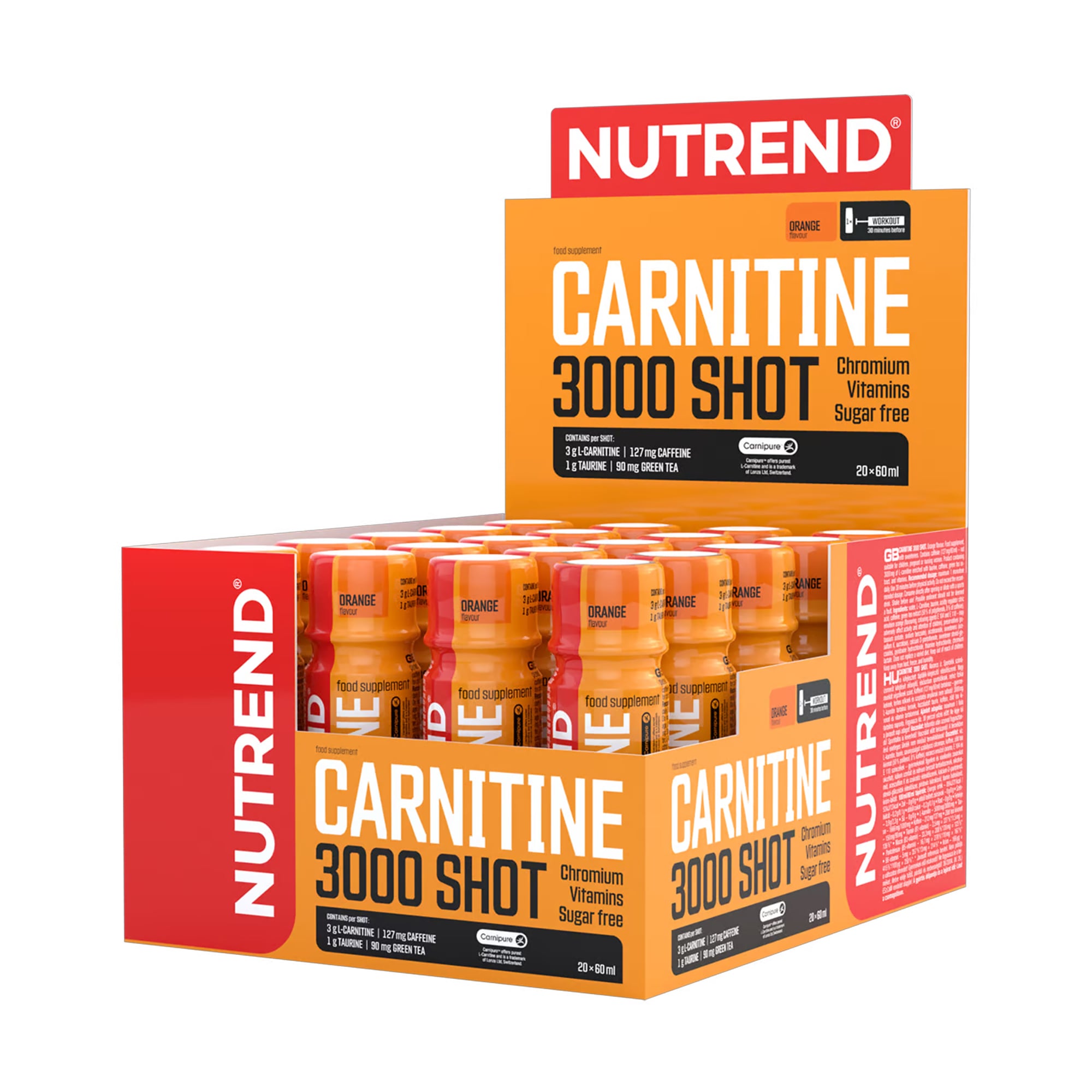Карнітин Nutrend Carnitine 3000 Shot 3000 шот зі смаком апельсину, в рідині, 20*60 мл