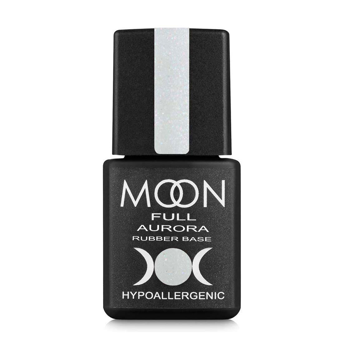 Каучукова база для гель-лаку Moon Full Aurora Rubber Base 2001 Білий з дрібним шимером, 8 мл