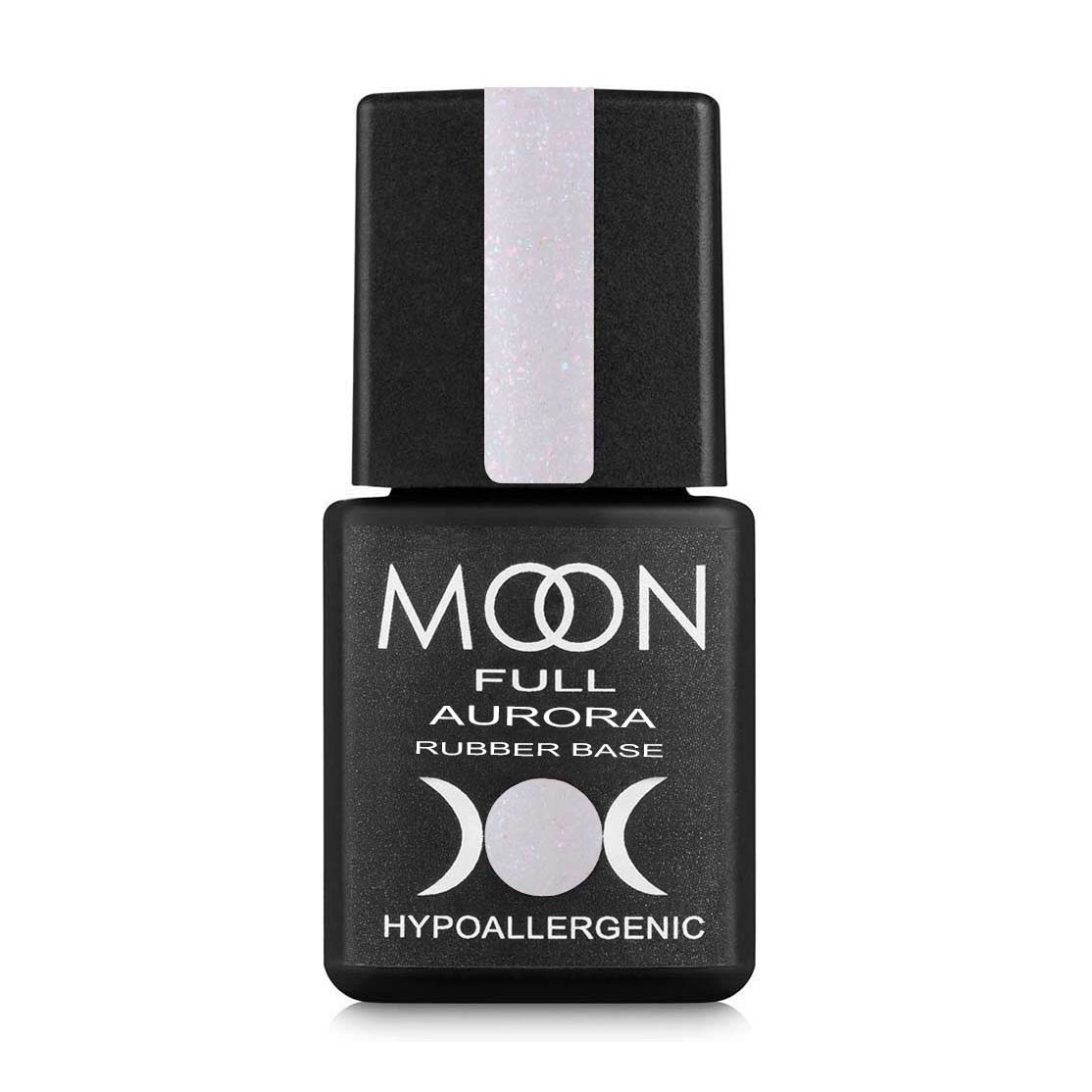 Каучукова база для гель-лаку Moon Full Aurora Rubber Base 2007 Молочно-рожевий з дрібним шимером, 8 мл