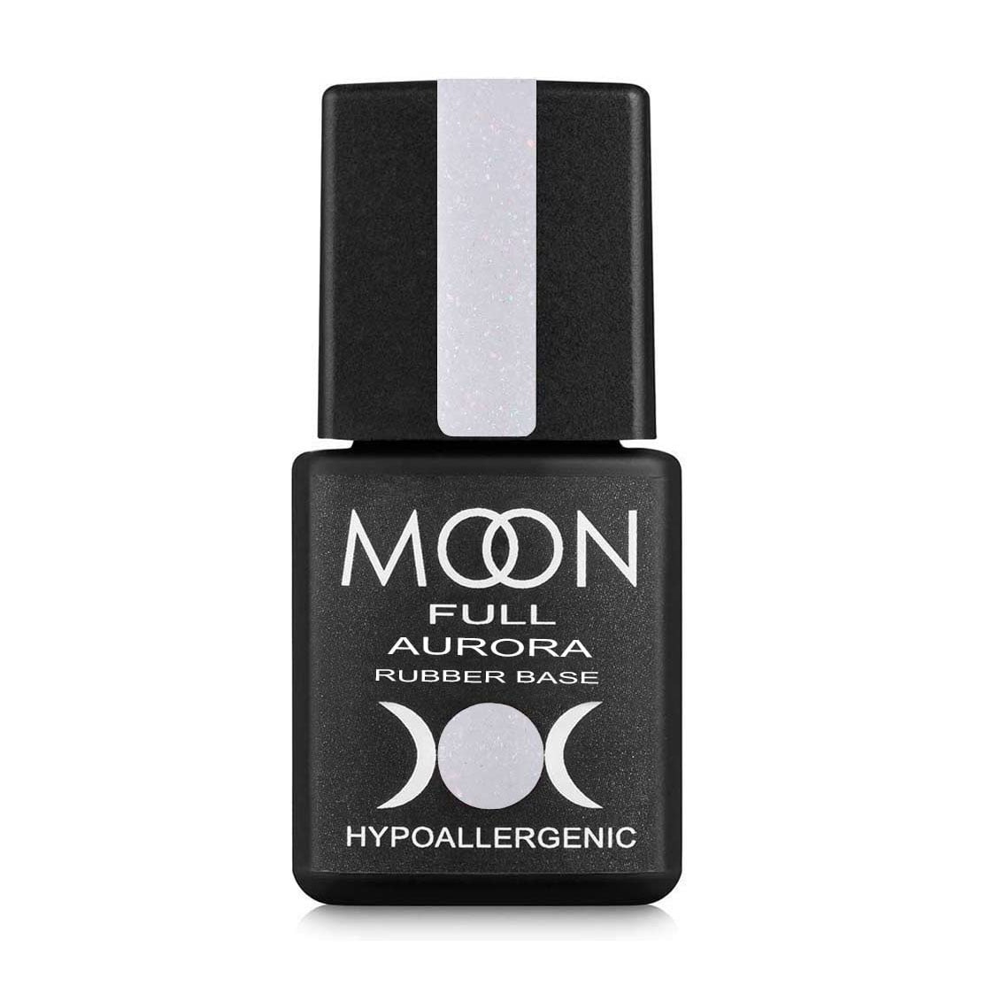 Каучукова база для гель-лаку Moon Full Aurora Rubber Base 2008 Ніжно-бузковий з дрібним шимером, 8 мл
