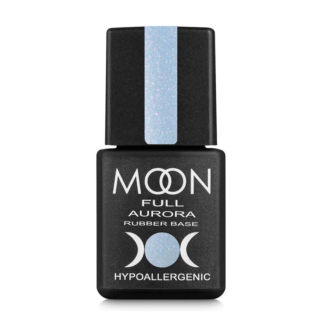 Каучукова база для гель-лаку Moon Full Aurora Rubber Base 2009 Блакитний з дрібним шимером, 8 мл