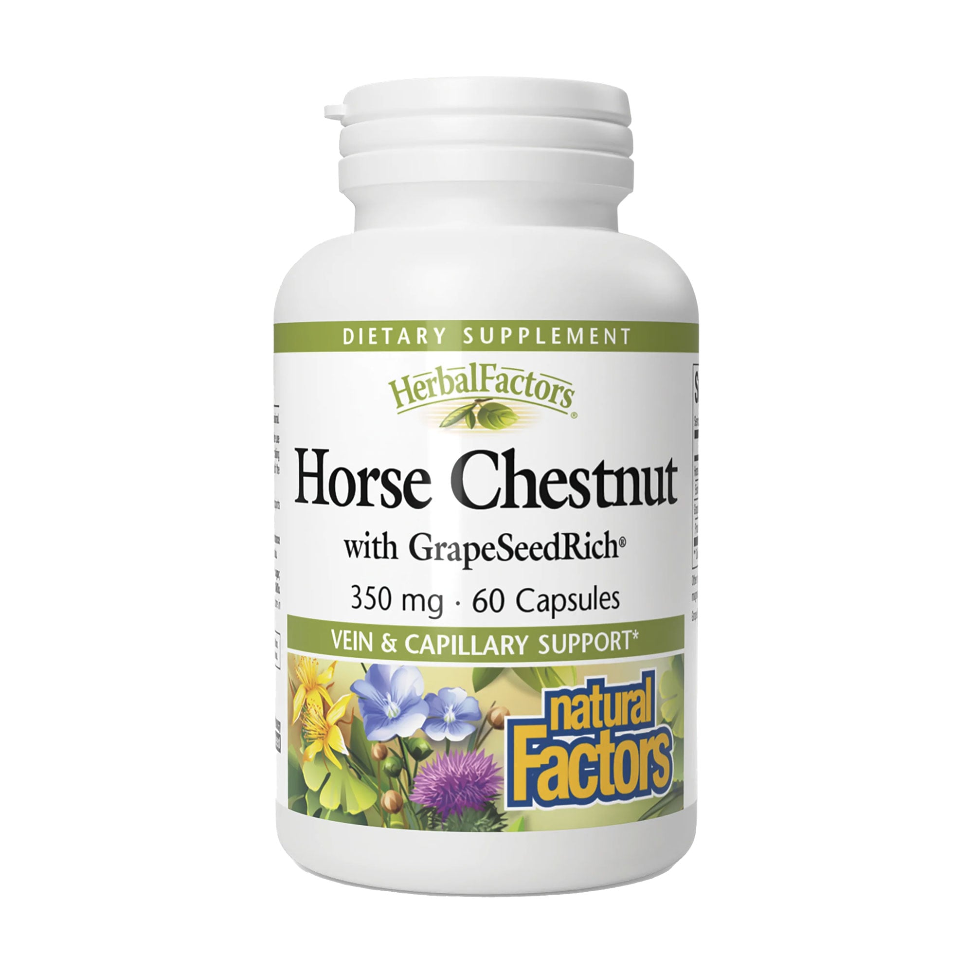 Кінський каштан з виноградними кісточками Natural Factors HerbalFactors Horse Chestnut with GrapeSeedRich 350 мг, 60 капсул