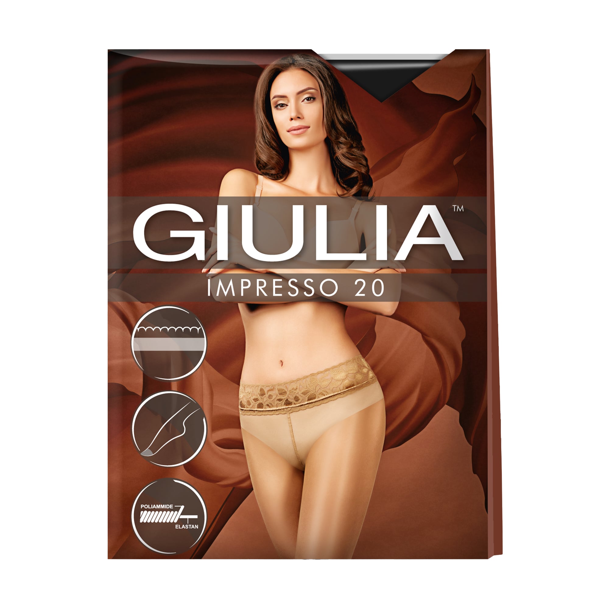 Класичні колготки жіночі Giulia Impresso з мереживним поясом, 20 DEN, Nero, розмір 4