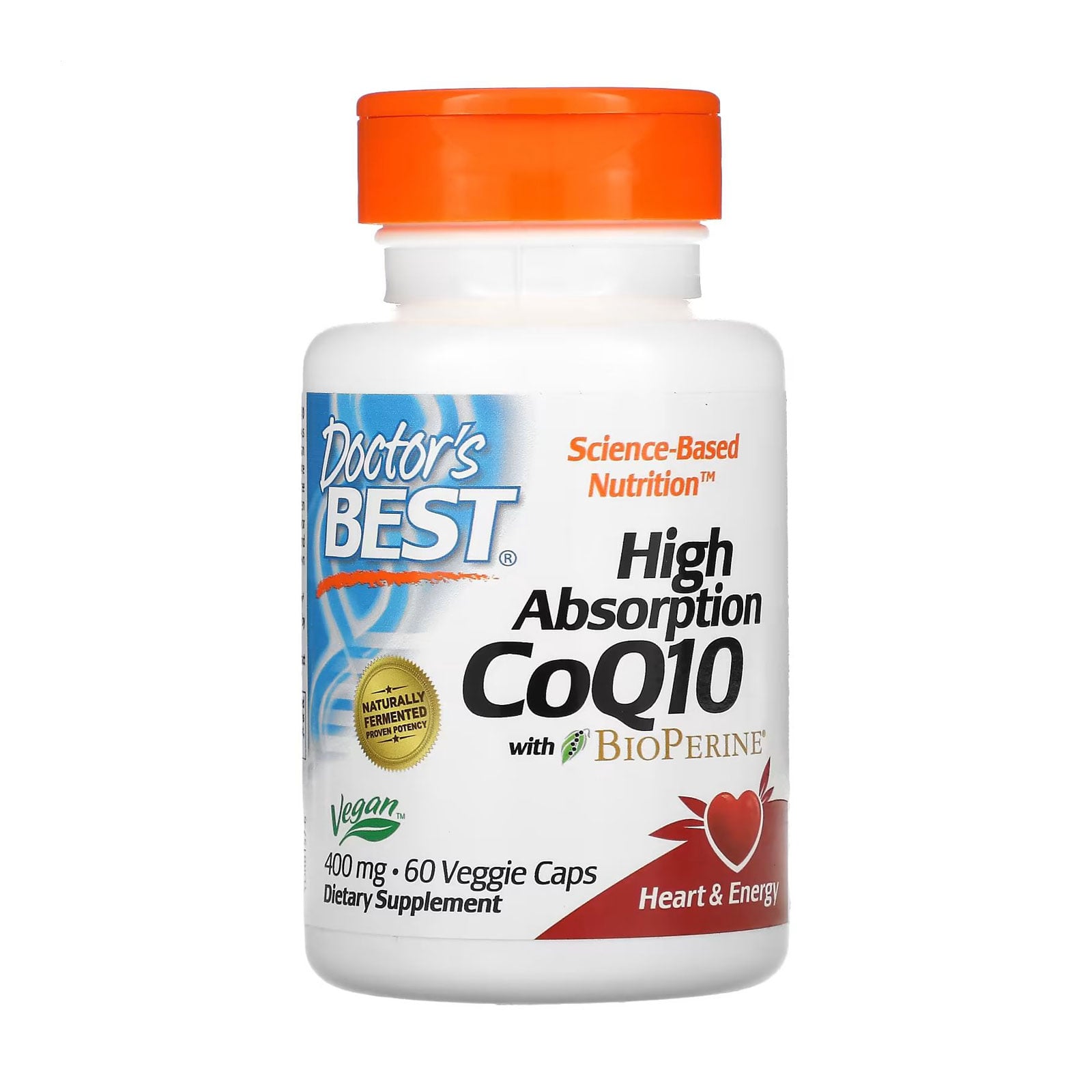 Коензим Doctor's Best High Absorption CoQ10 With BioPerine 400 мг, 60 вегетаріанських капсул