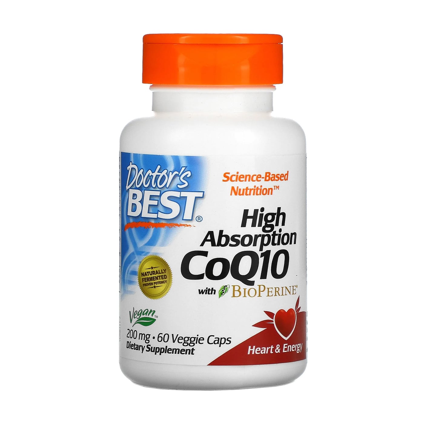 Коензим Q10 Doctor's Best High Absorption CoQ10 With Bioperine 200 мг, 60 веганських капсул