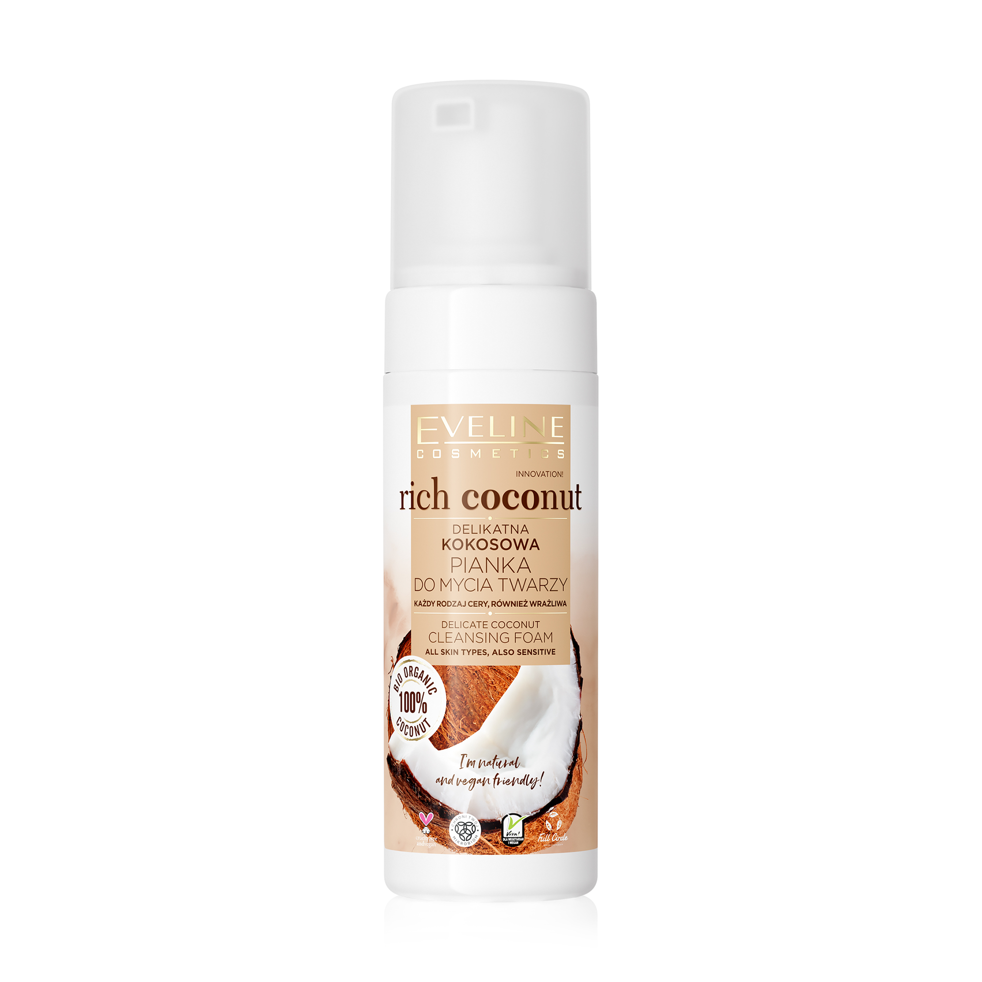Кокосова пінка для вмивання Eveline Cosmetics Rich Coconut 3 в 1, 150 мл