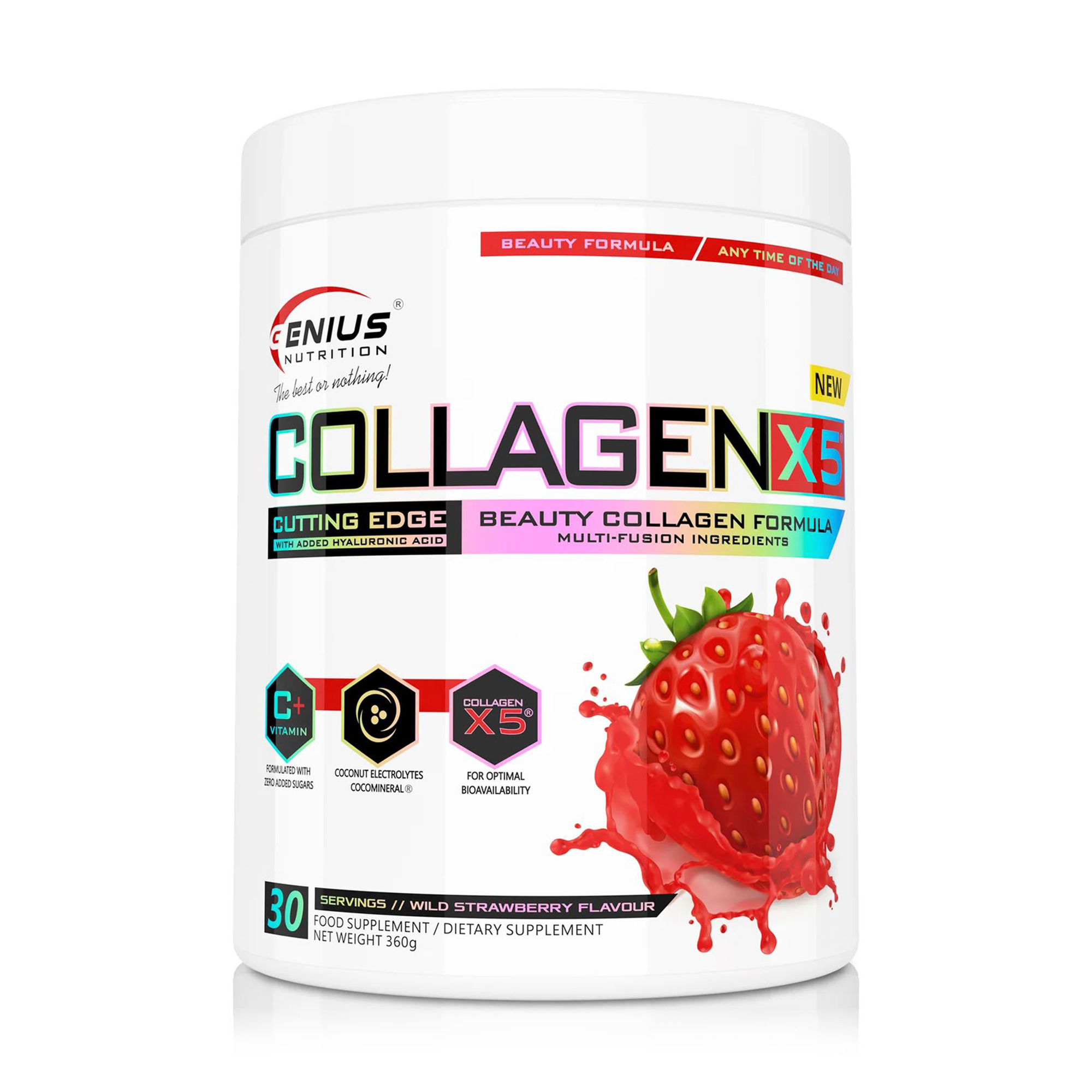 Колаген Genius Nutrition Collagen-X5 Полуниця, в порошку, 360 г
