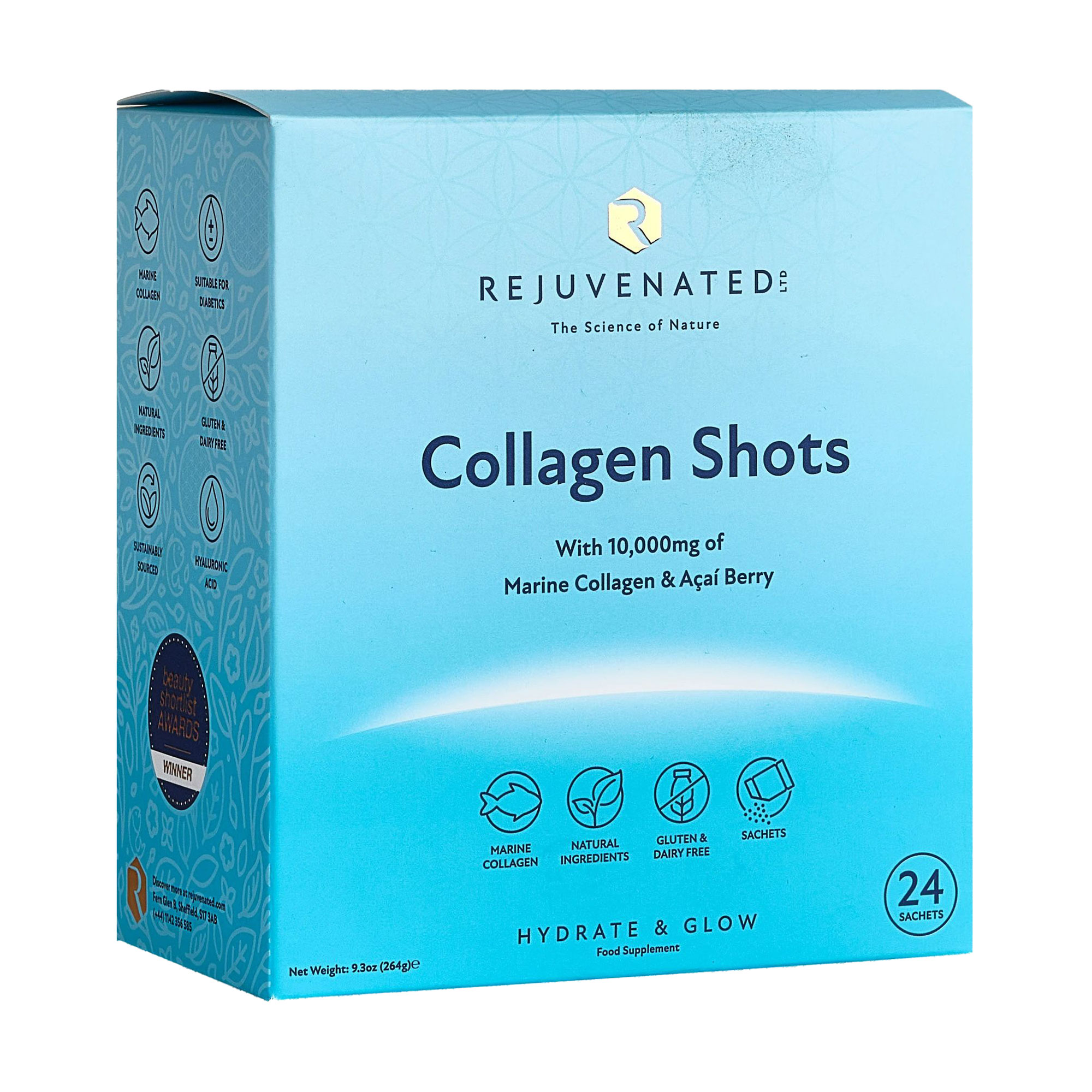 Колаген Rejuvenated Сollagen Shots 10000 мг, з ягодами асаї, для красивої шкіри, 24 саше