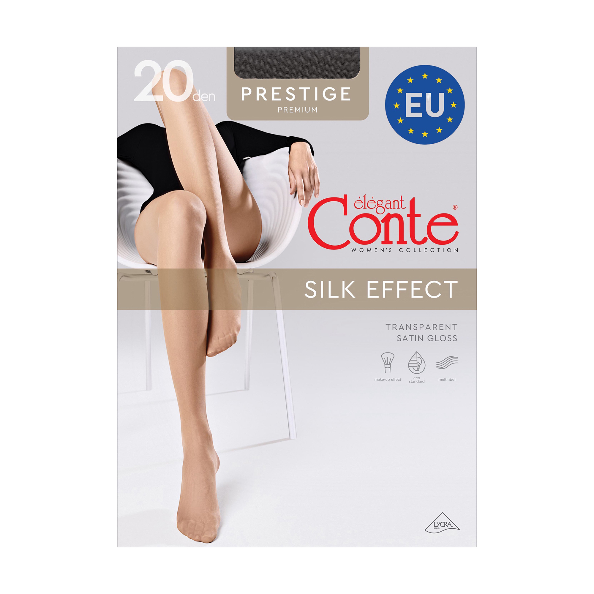 Колготки жіночі Conte elegant Prestige з ефектом шовку, без шортиків, 20 DEN, Nero, розмір 5