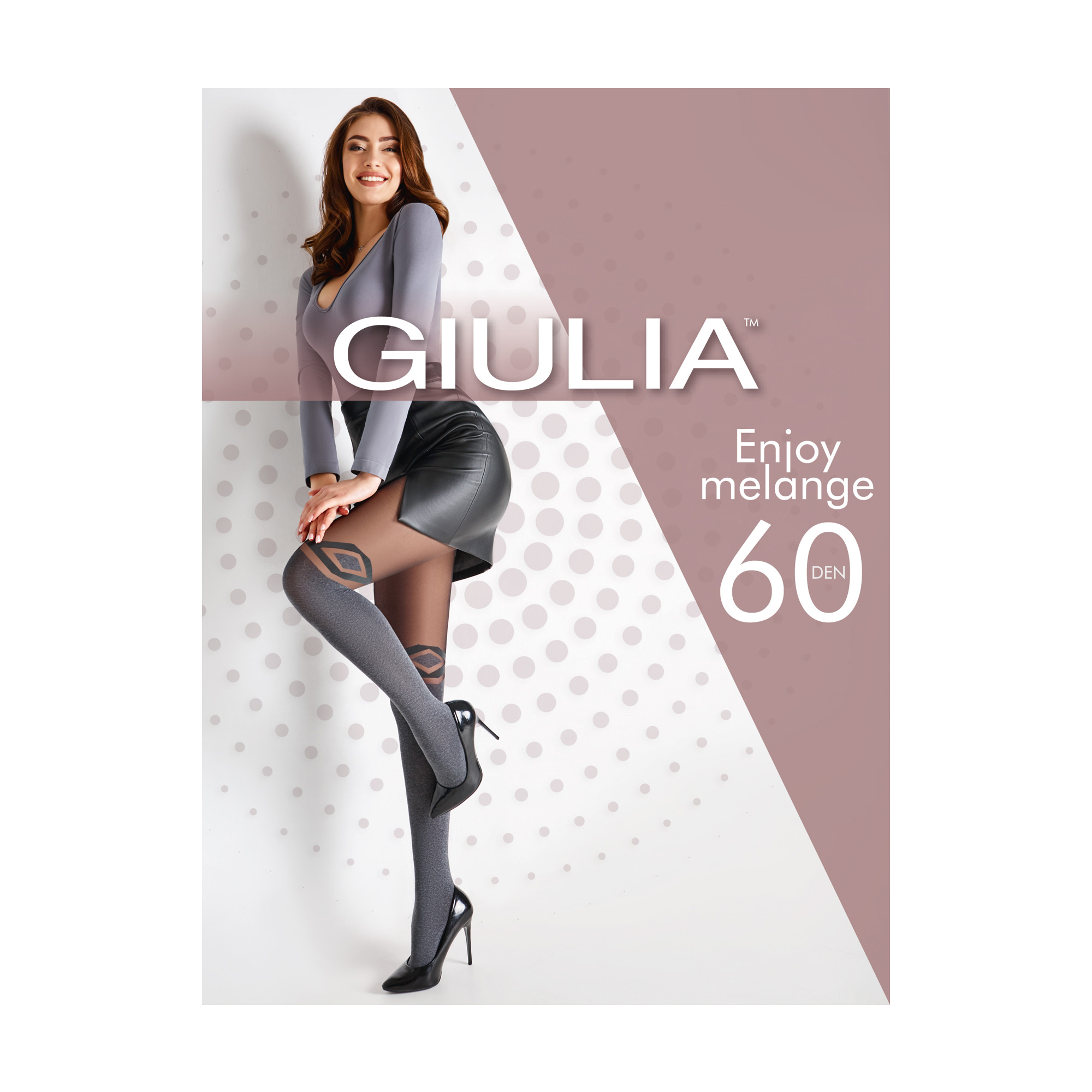 Колготки жіночі Giulia Enjoy Melange 60 DEN Dark Grey Melange з імітацією панчіх, розмір 3