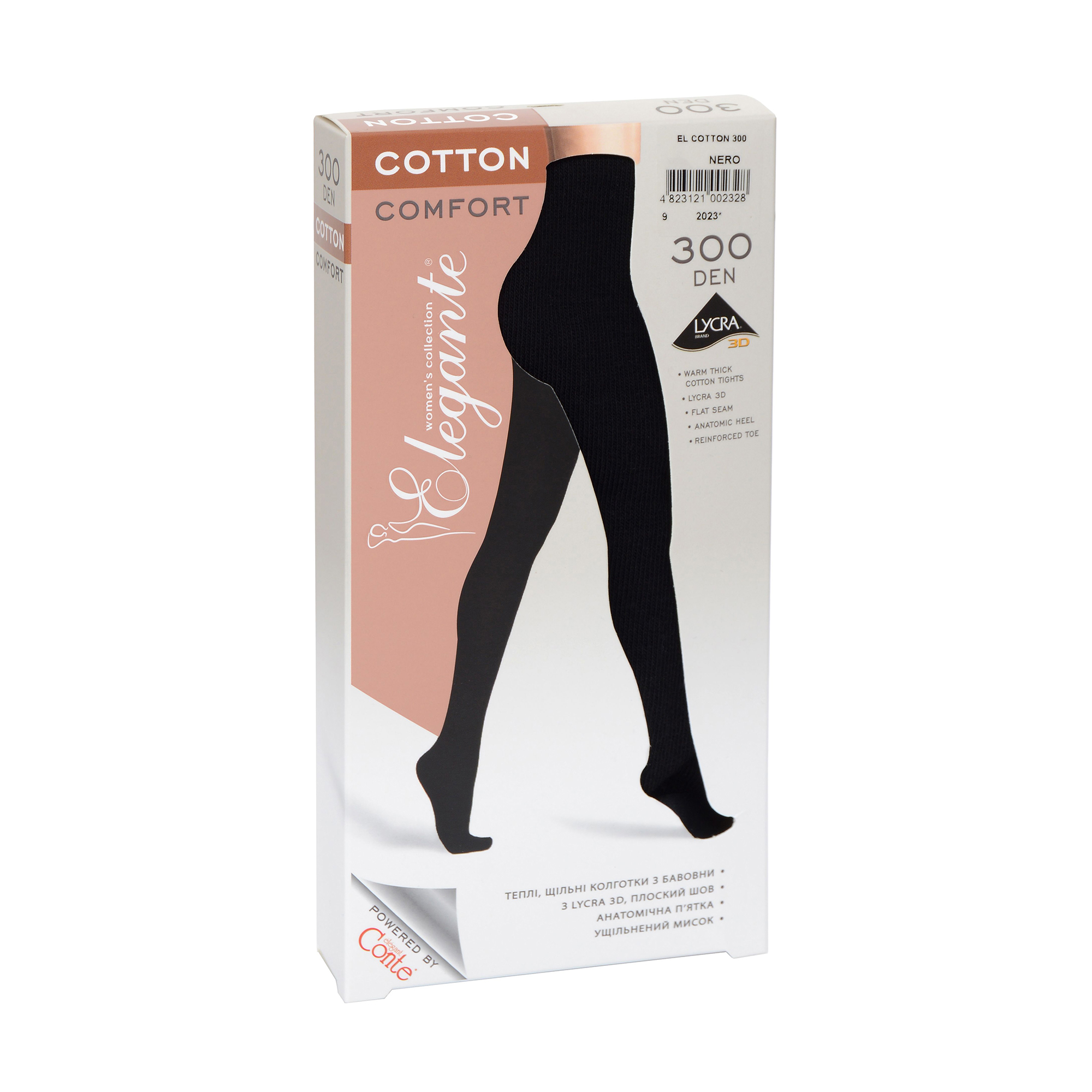 Колготи жіночі бавовняні Elegante Cotton Comfort, 300 DEN, Nero, розмір 3