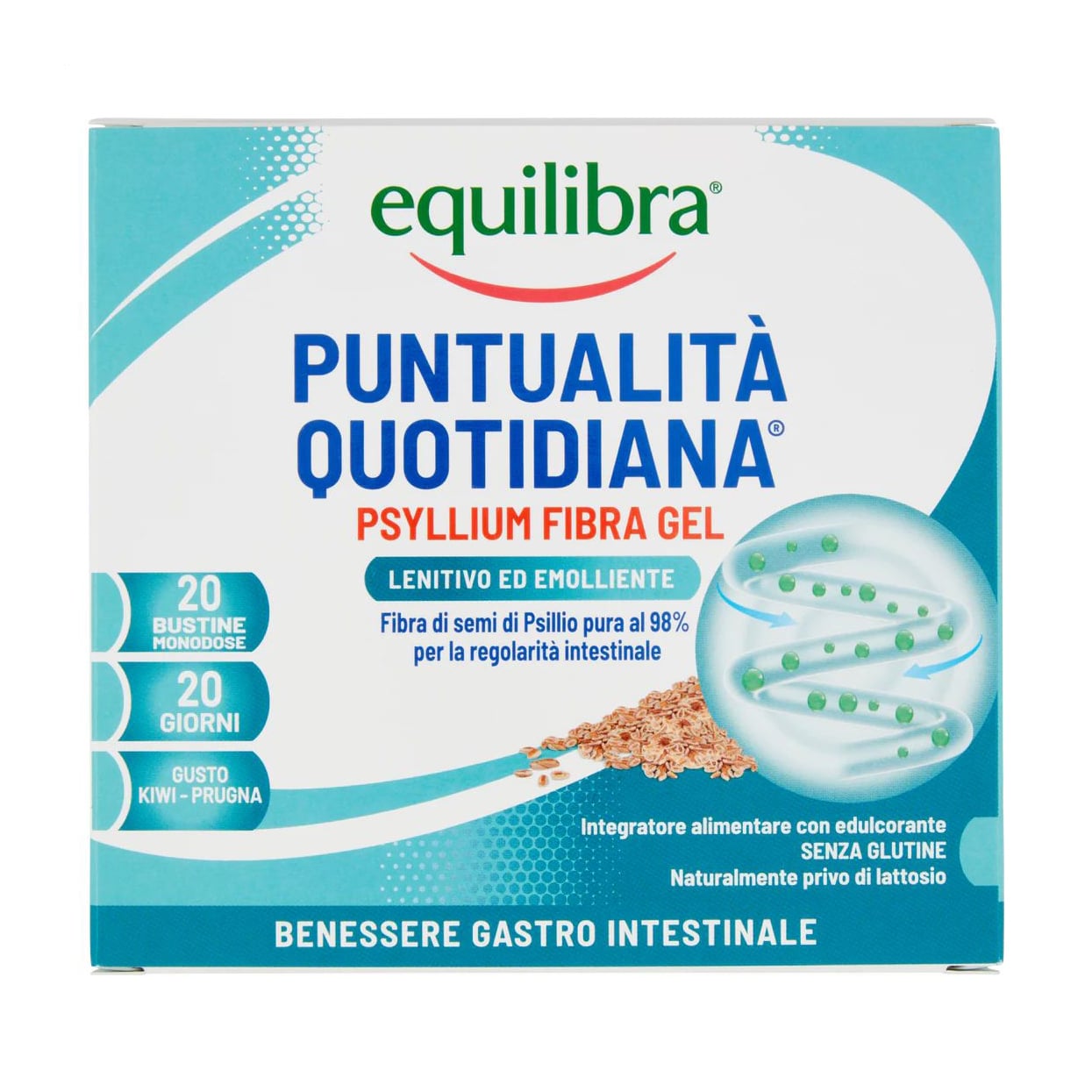Комплекс для підтримки роботи кишечника equilibra Puntualita Quotidiana Psyllium Fibra Gel з насінням псиліуму, 20 саше