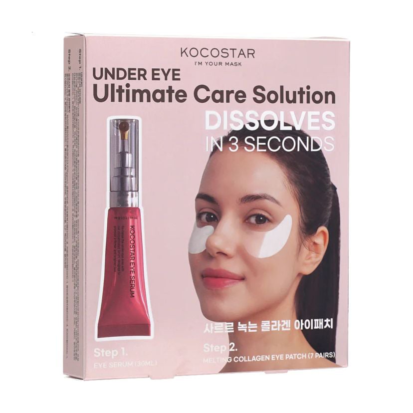 Комплекс для шкіри навколо очей Kocostar Under Eye Ultimate Care Solution проти зморщок (сироватка 30 мл + колагенові патчі, 14 шт)