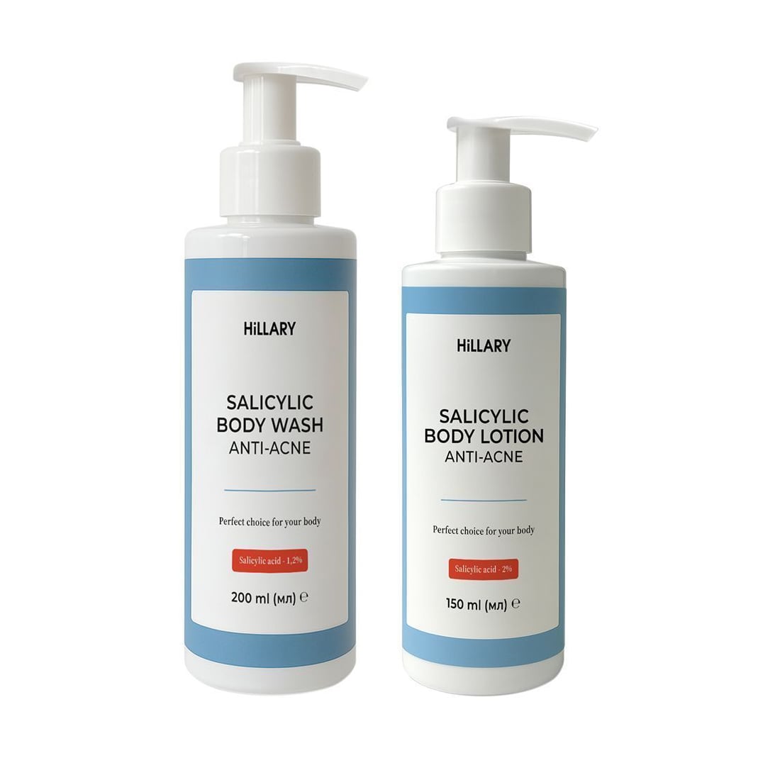 Комплекс для тіла Hillary Anti-Acne Body Care Complex проти акне, з саліциловою кислотою (лосьйон, 150 мл + гель, 200 мл)
